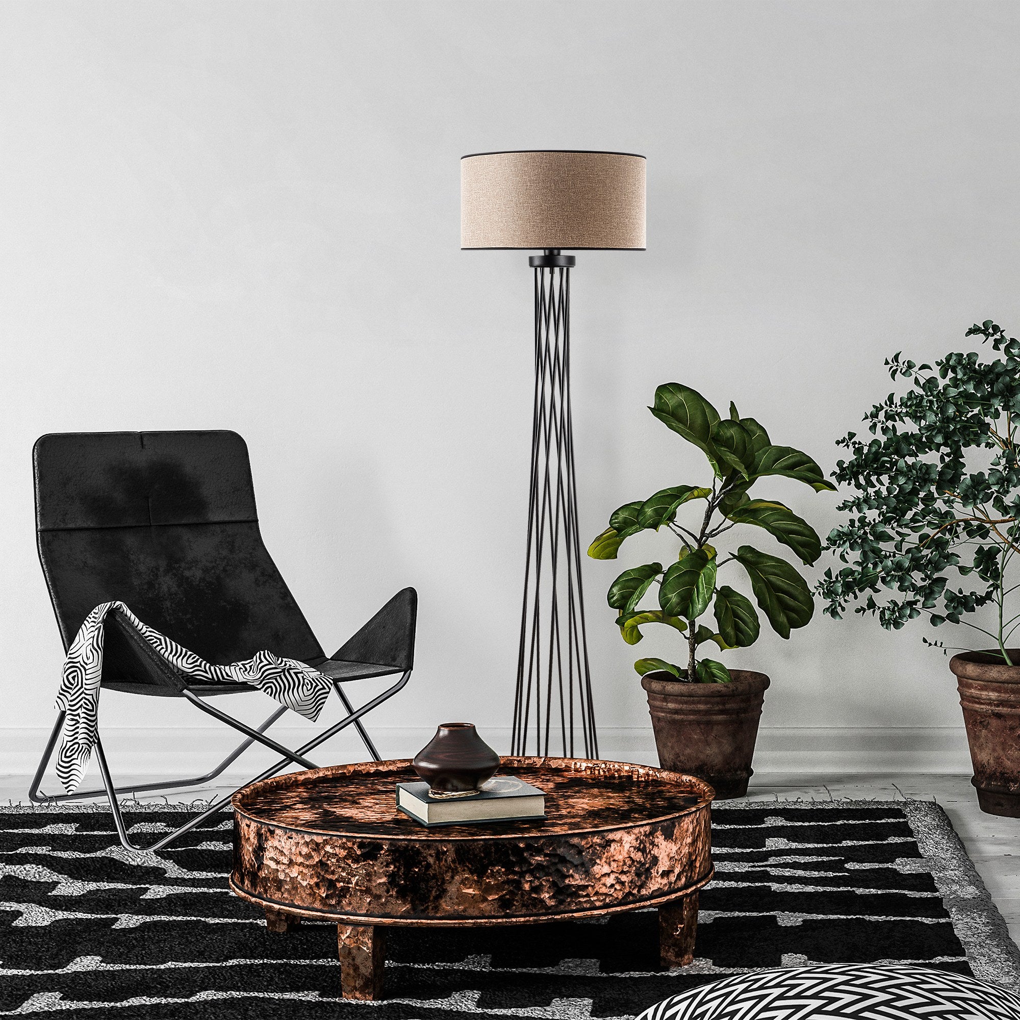 Candeeiro de Pé branca elegante, corpo de metal, 50 cm de largura x 175 cm de altura | IP20, soquete E27, 40 W máx., cabo de 200 cm | Iluminação elegante para espaços modernos