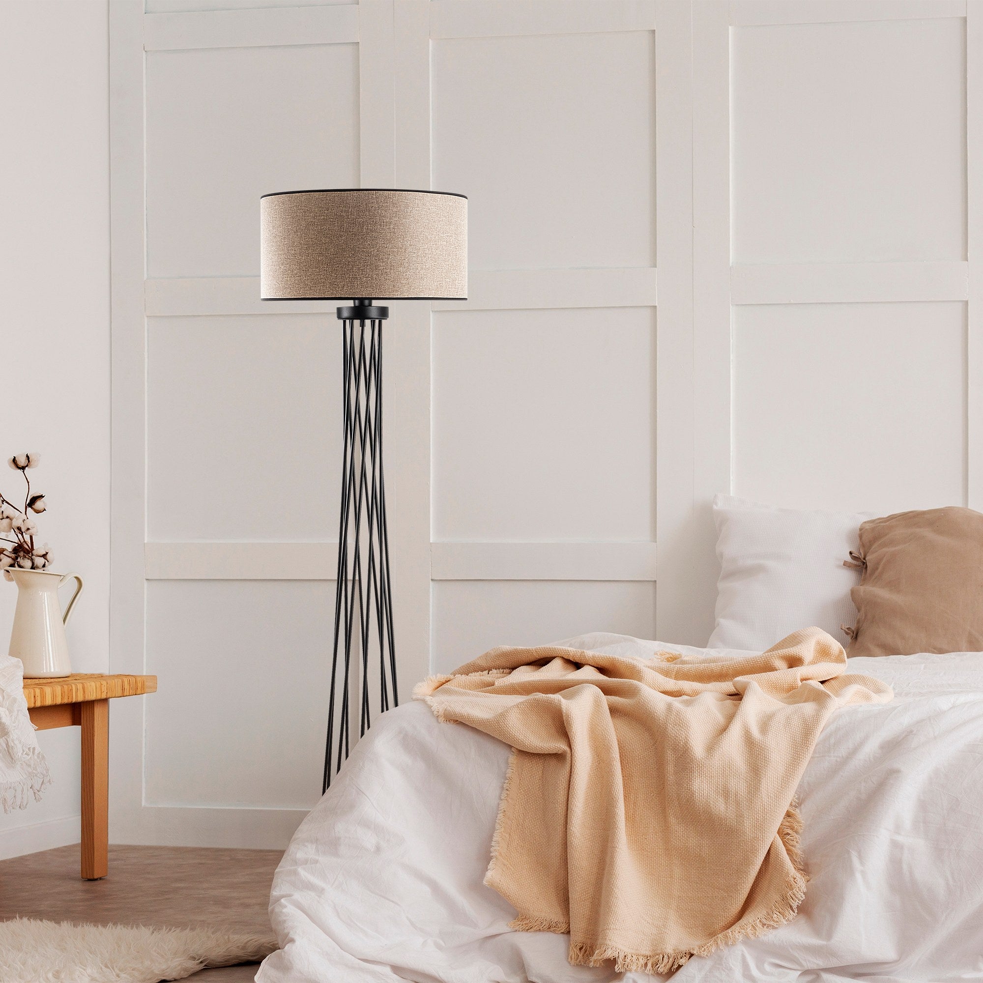 Candeeiro de Pé branca elegante, corpo de metal, 50 cm de largura x 175 cm de altura | IP20, soquete E27, 40 W máx., cabo de 200 cm | Iluminação elegante para espaços modernos