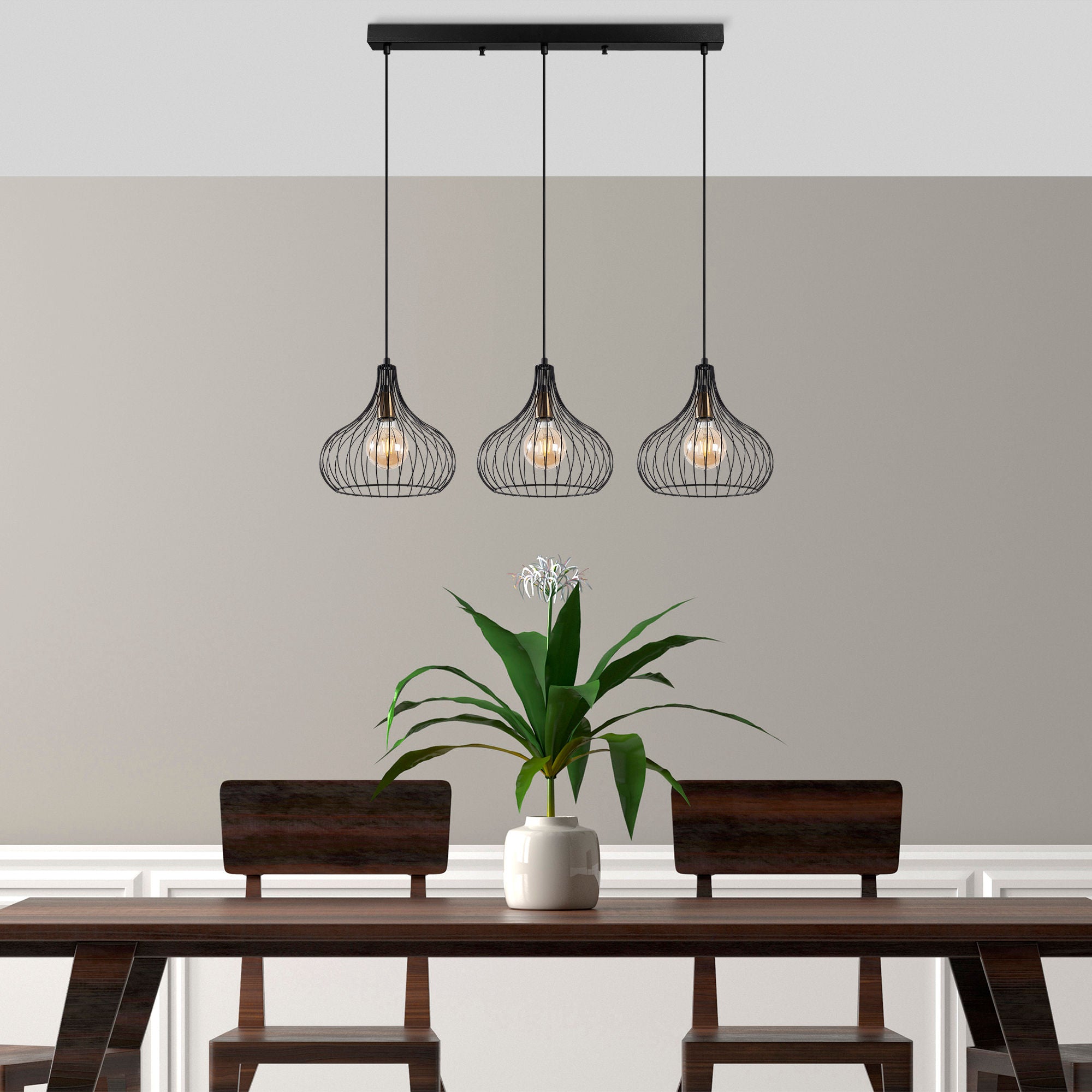 Candeeiro de Teto Industrial, Acabamento Preto e Antigo, 76 x 22 x 120 cm | Corpo em Metal, Altura Ajustável, 3 Soquetes E27 | Iluminação Moderna para Casa e Escritório