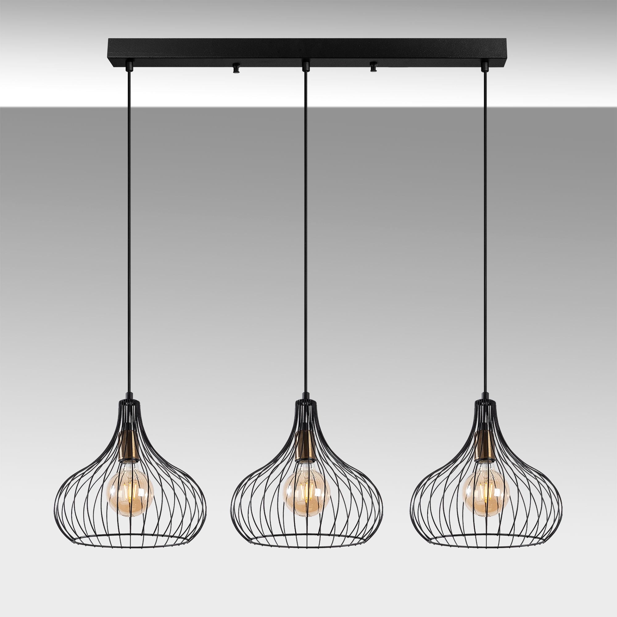Candeeiro de Teto Industrial, Acabamento Preto e Antigo, 76 x 22 x 120 cm | Corpo em Metal, Altura Ajustável, 3 Soquetes E27 | Iluminação Moderna para Casa e Escritório