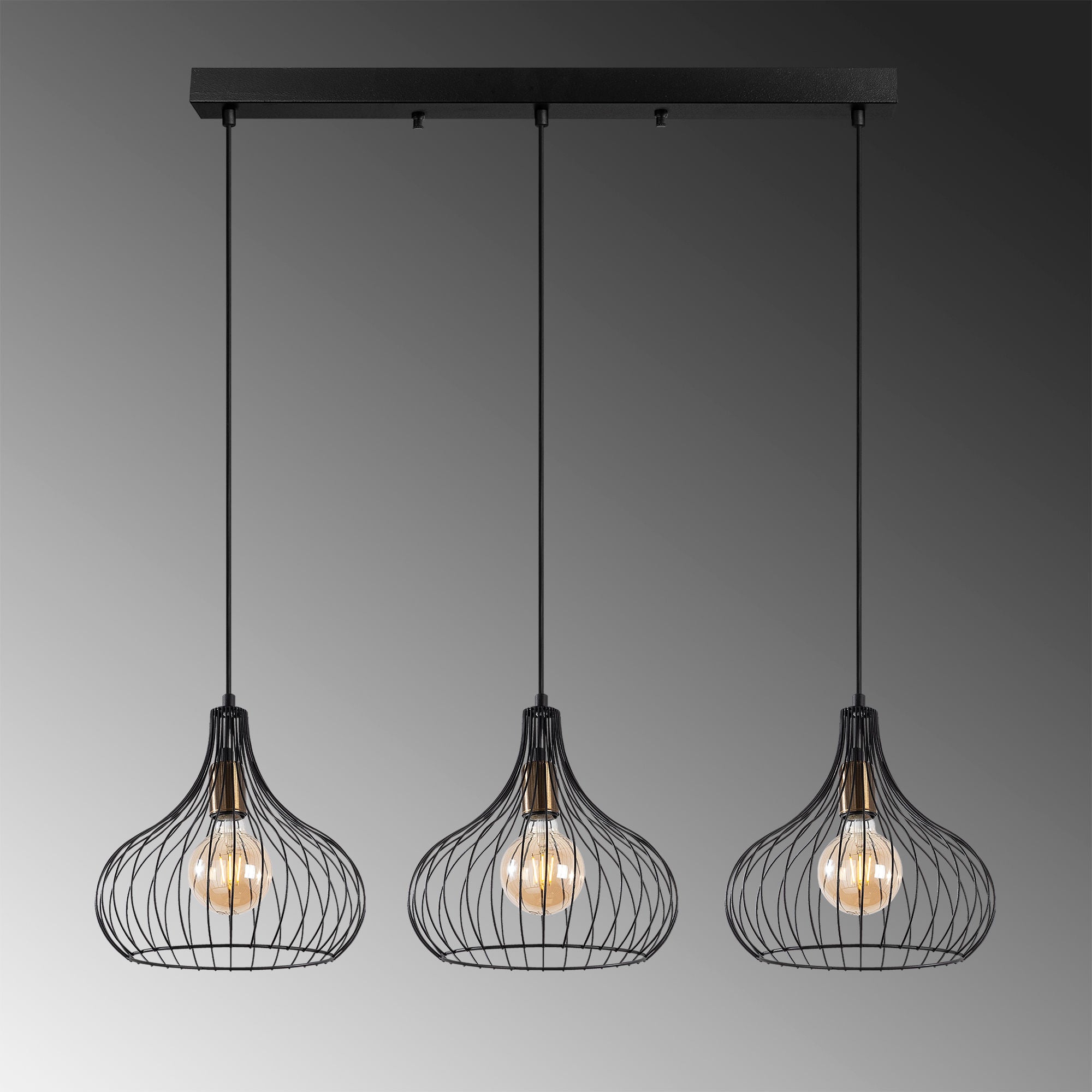 Candeeiro de Teto Industrial, Acabamento Preto e Antigo, 76 x 22 x 120 cm | Corpo em Metal, Altura Ajustável, 3 Soquetes E27 | Iluminação Moderna para Casa e Escritório