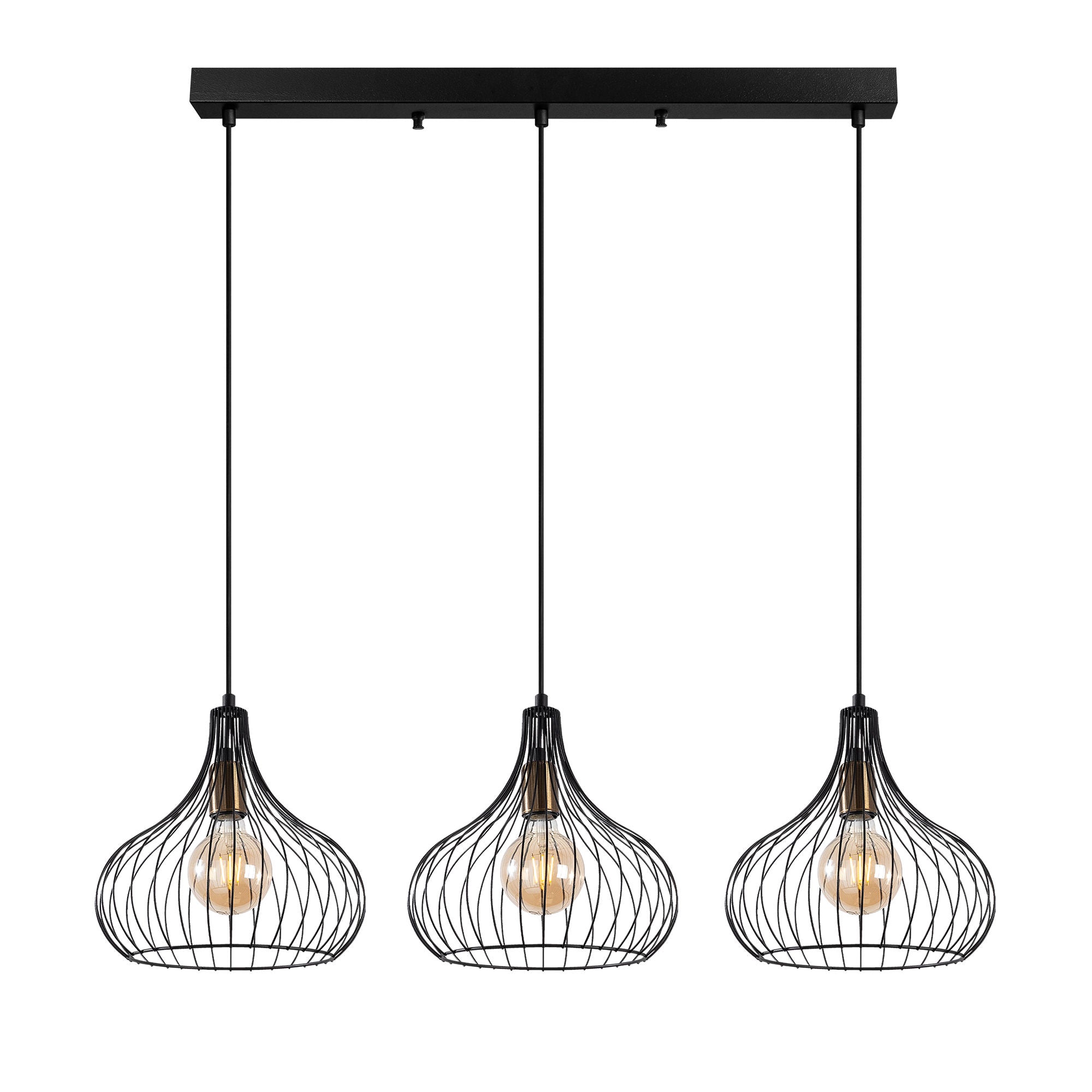 Candeeiro de Teto Industrial, Acabamento Preto e Antigo, 76 x 22 x 120 cm | Corpo em Metal, Altura Ajustável, 3 Soquetes E27 | Iluminação Moderna para Casa e Escritório
