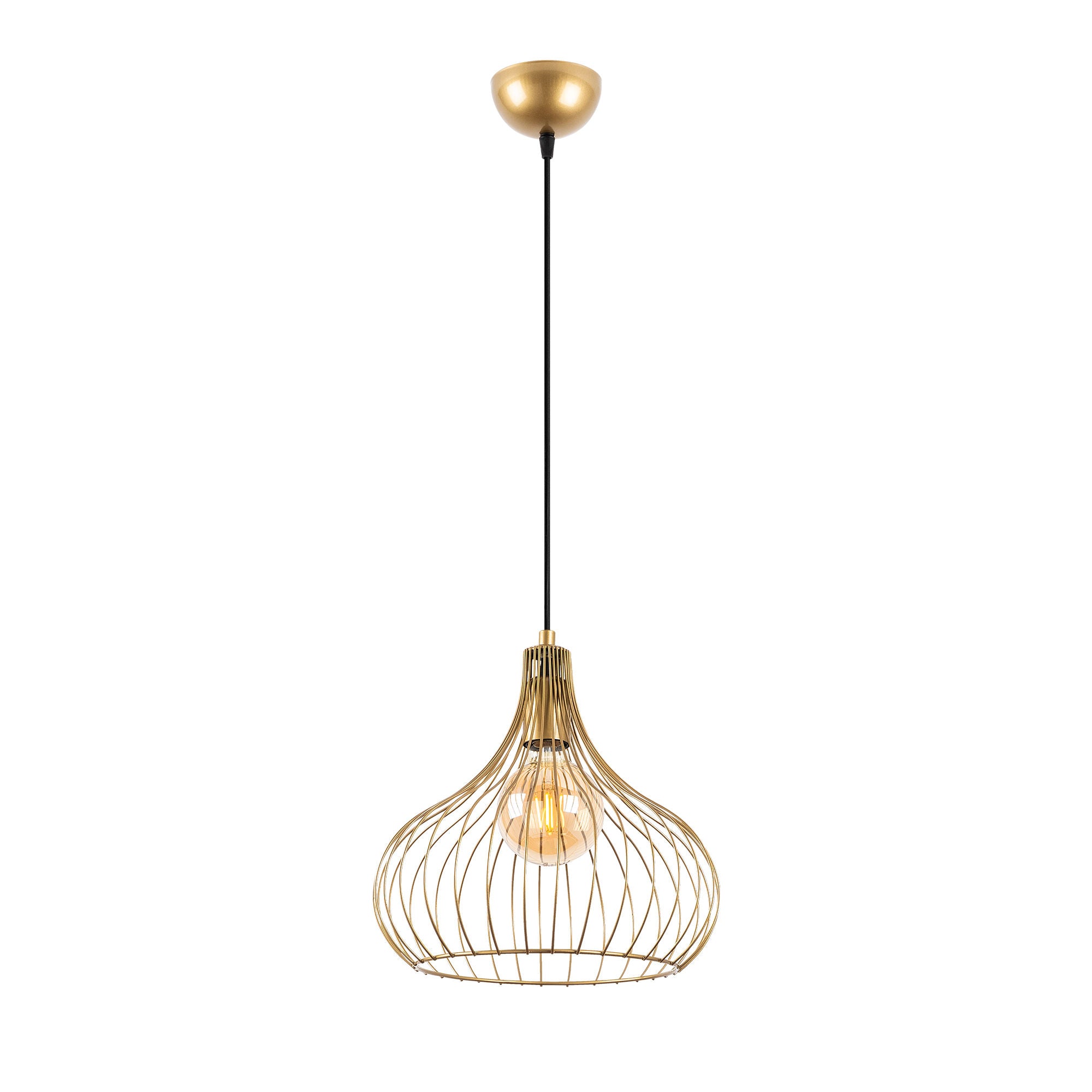 Candeeiro de Teto Dourado Elegante, Corpo em Metal, Altura Ajustável, 22 x 22 x 120 cm | Soquete E27, Máx. 40 W | Design Glamour Moderno para Interiores Elegantes