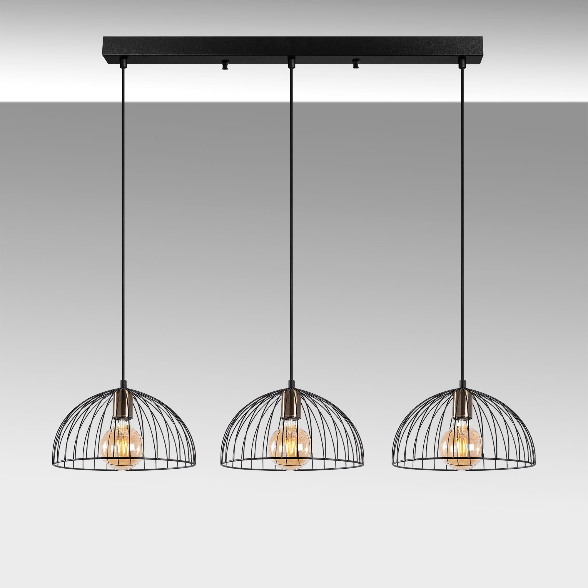 Candeeiro de Teto Industrial com Corpo em Metal, Acabamento Preto e Antigo, 101 x 31 x 105 cm | Altura Ajustável, 3 Soquetes E27, Perfeito para Espaços Modernos