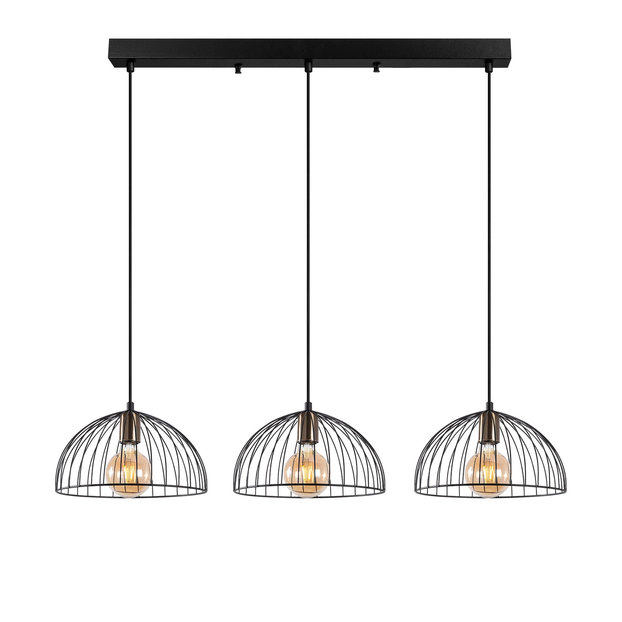 Candeeiro de Teto Industrial com Corpo em Metal, Acabamento Preto e Antigo, 101 x 31 x 105 cm | Altura Ajustável, 3 Soquetes E27, Perfeito para Espaços Modernos