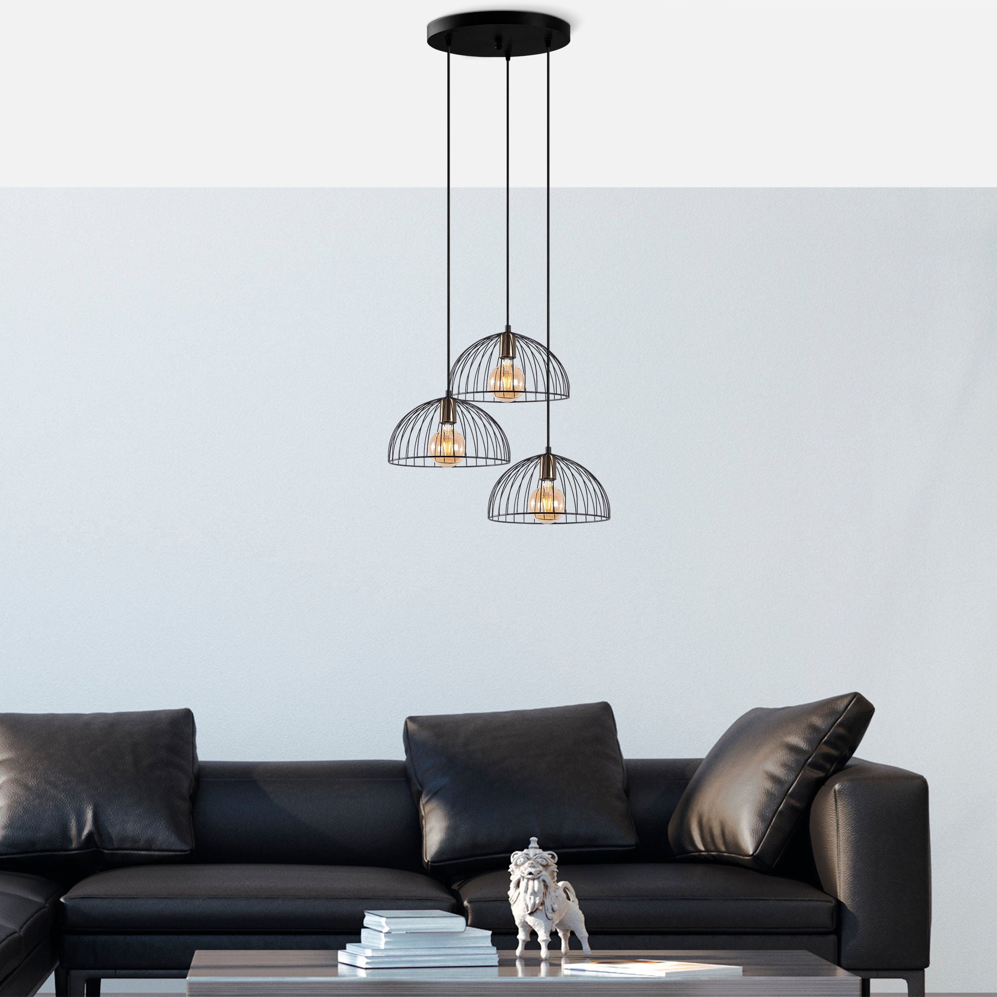 Candeeiro de Teto Industrial, Acabamento Preto e Antigo, 55 x 55 x 116 cm | Corpo em Metal, Altura Ajustável, 3 Soquetes E27 | Perfeito para Decoração Moderna