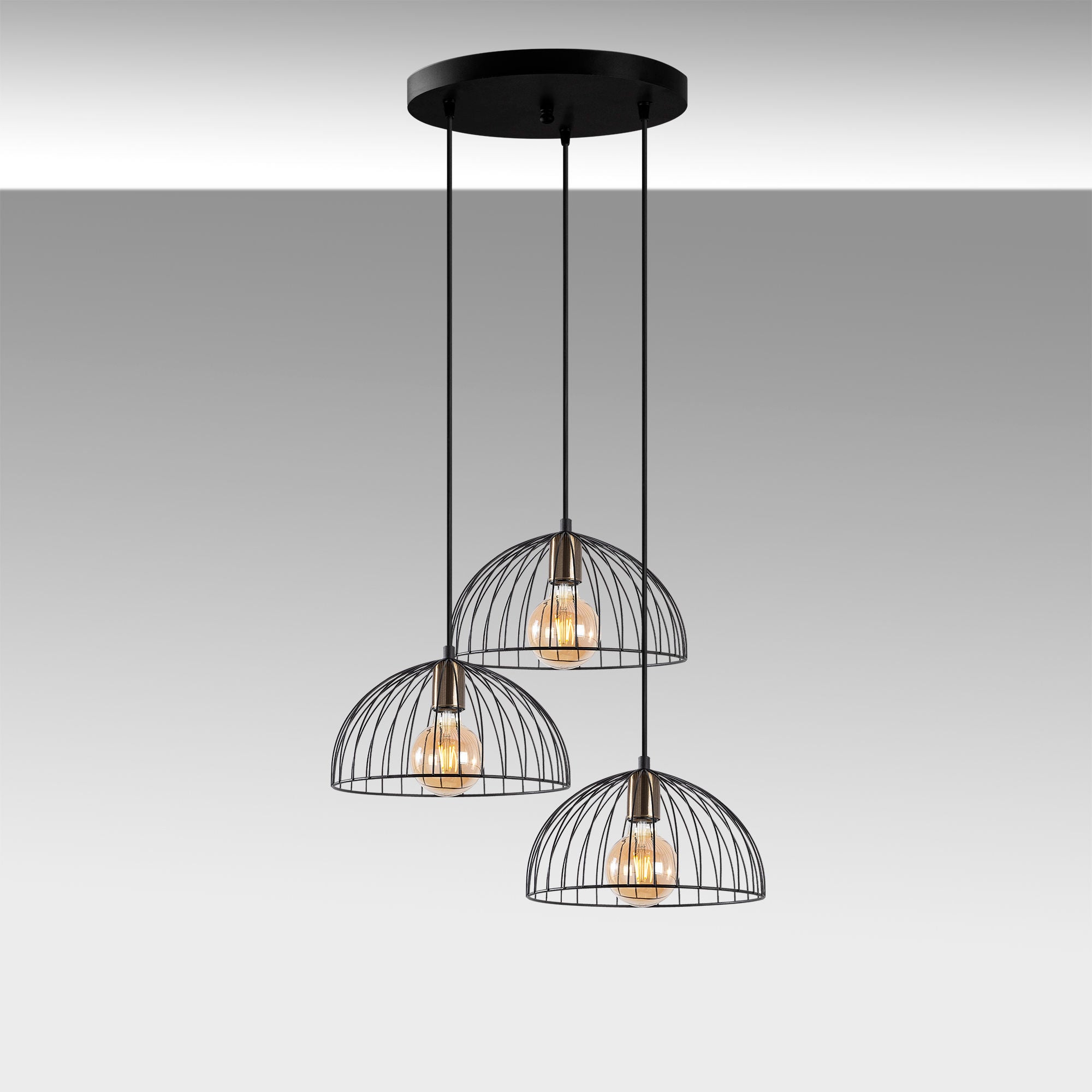 Candeeiro de Teto Industrial, Acabamento Preto e Antigo, 55 x 55 x 116 cm | Corpo em Metal, Altura Ajustável, 3 Soquetes E27 | Perfeito para Decoração Moderna