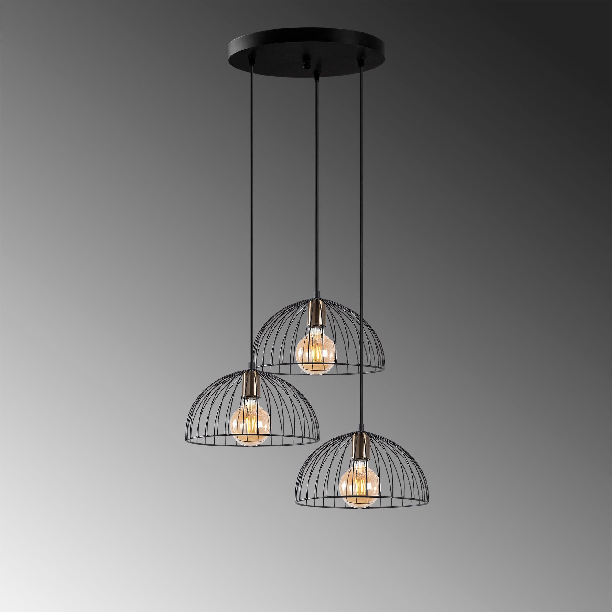 Candeeiro de Teto Industrial, Acabamento Preto e Antigo, 55 x 55 x 116 cm | Corpo em Metal, Altura Ajustável, 3 Soquetes E27 | Perfeito para Decoração Moderna