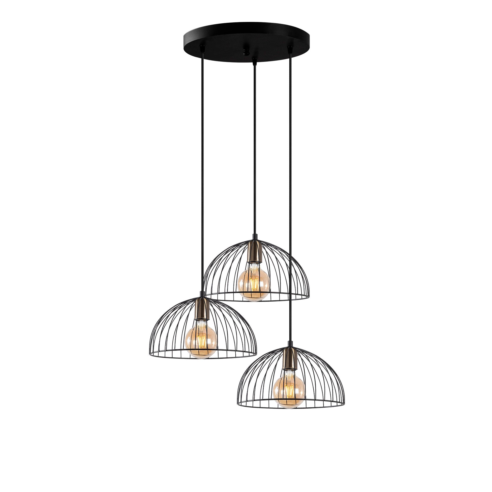 Candeeiro de Teto Industrial, Acabamento Preto e Antigo, 55 x 55 x 116 cm | Corpo em Metal, Altura Ajustável, 3 Soquetes E27 | Perfeito para Decoração Moderna