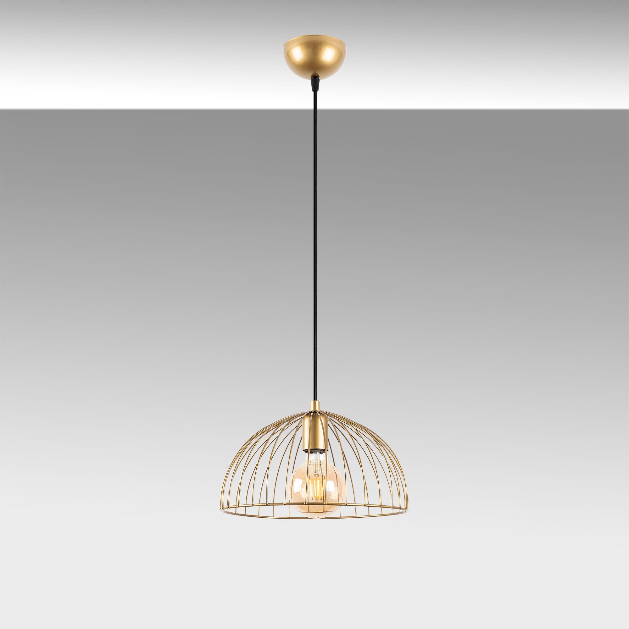 Candeeiro de Teto Dourado Elegante, Corpo em Metal, 31 x 31 x 105 cm | Altura Ajustável, Soquete E27, Design Moderno e Glamouroso | Perfeito para Salas de Estar e Salas de Jantar