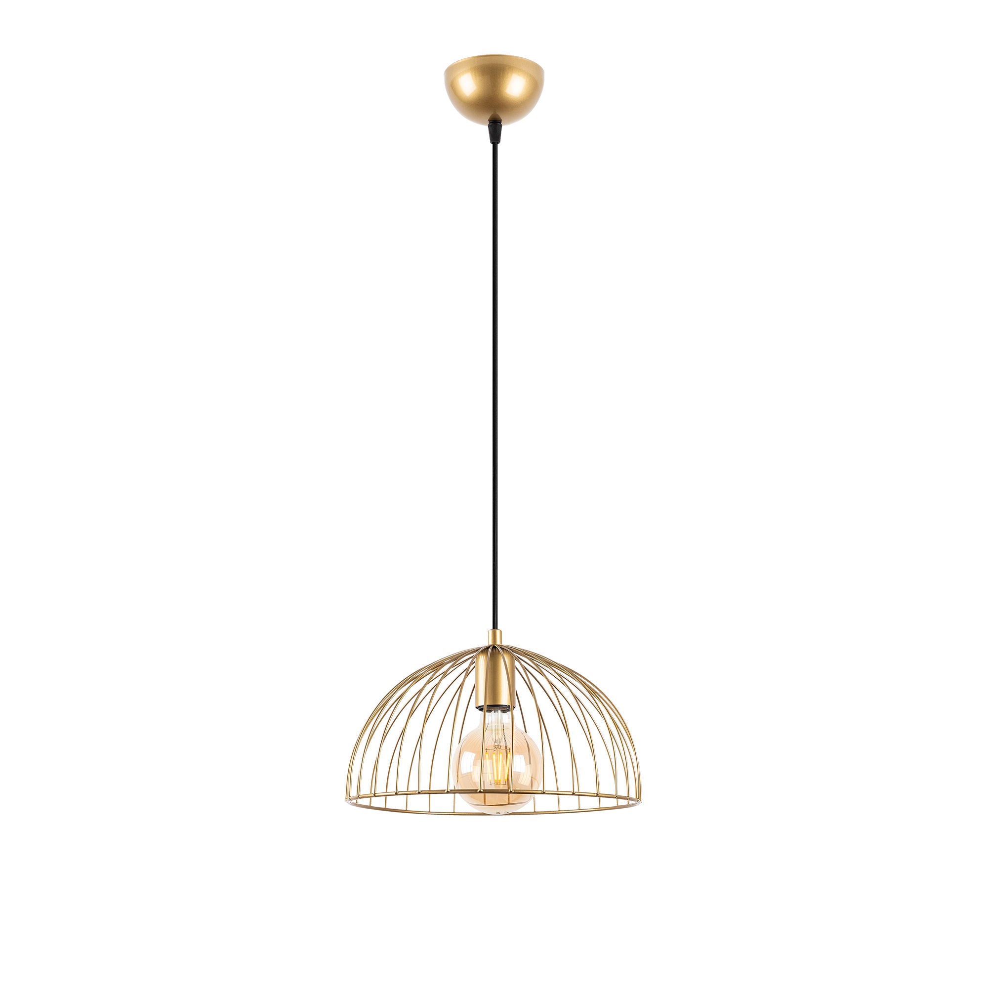 Candeeiro de Teto Dourado Elegante, Corpo em Metal, 31 x 31 x 105 cm | Altura Ajustável, Soquete E27, Design Moderno e Glamouroso | Perfeito para Salas de Estar e Salas de Jantar
