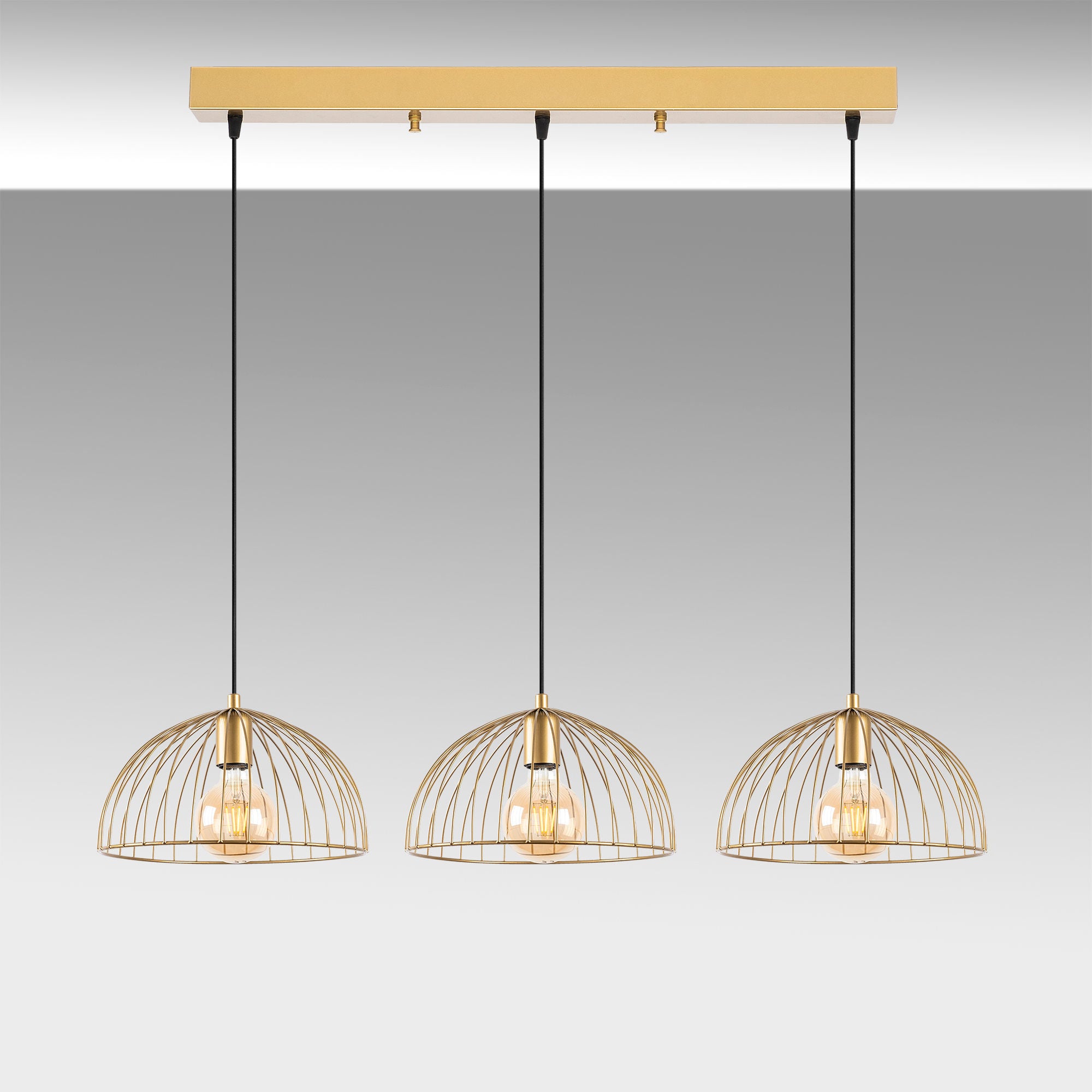 Candeeiro de Teto Dourado Elegante, Corpo em Metal, 101 x 31 x 105 cm | Altura Ajustável, 3 Soquetes E27, Design Moderno e Glamouroso | Perfeito para Salas de Estar e Salas de Jantar