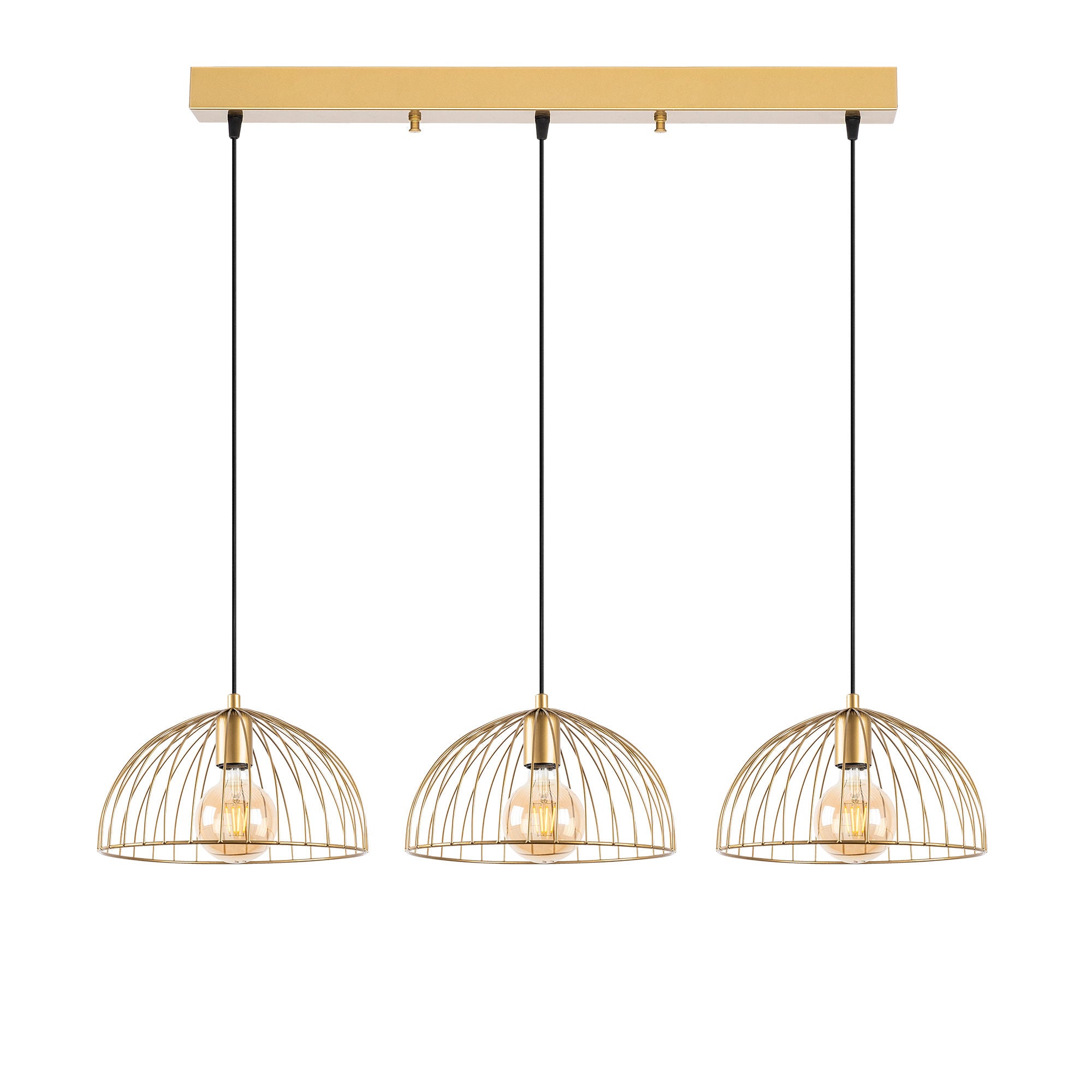 Candeeiro de Teto Dourado Elegante, Corpo em Metal, 101 x 31 x 105 cm | Altura Ajustável, 3 Soquetes E27, Design Moderno e Glamouroso | Perfeito para Salas de Estar e Salas de Jantar