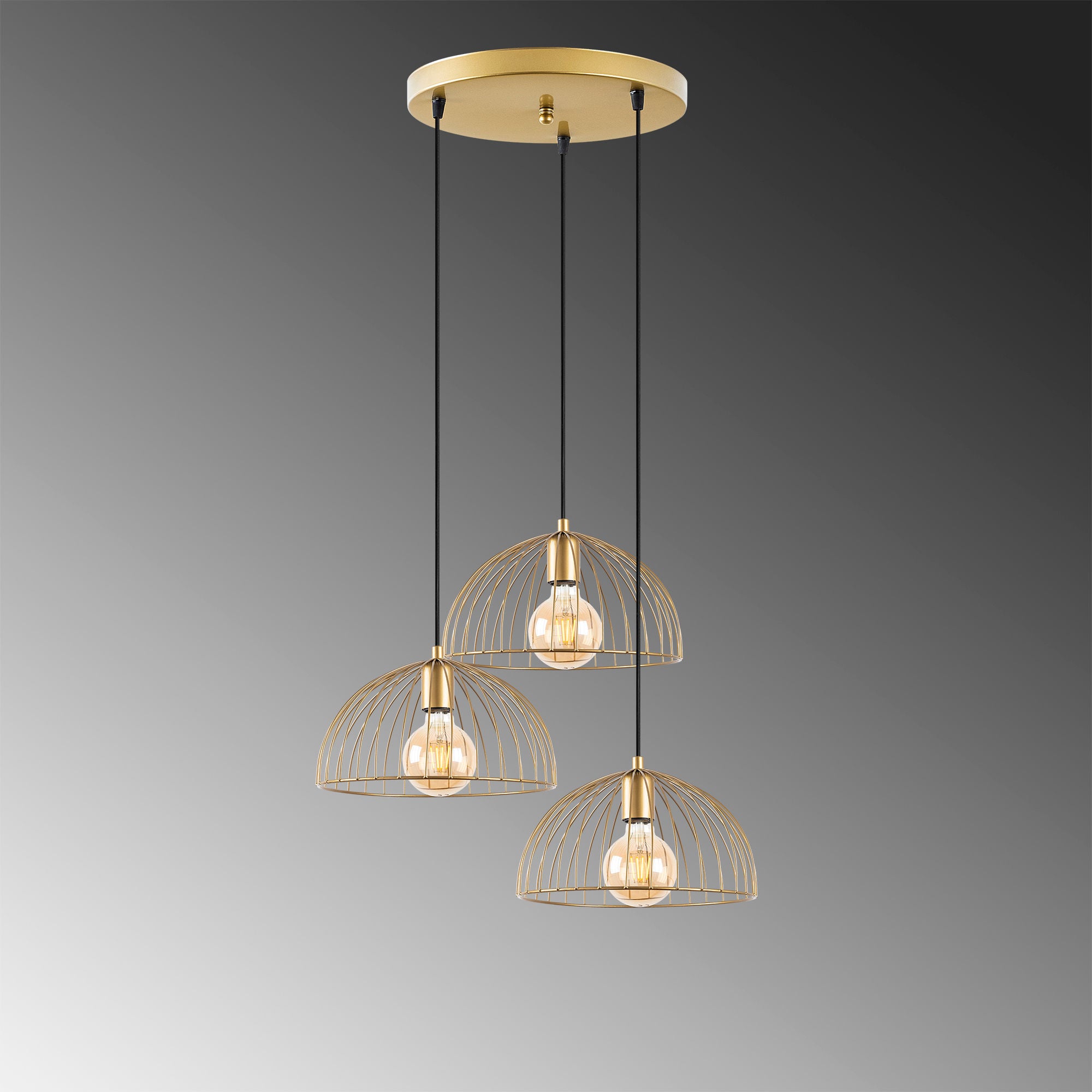 Candeeiro de Teto Dourado Elegante, Corpo em Metal, 55 x 55 x 116 cm | Altura Ajustável, 3 Soquetes E27, Design Moderno e Glamouroso | Perfeito para Salas de Estar e Salas de Jantar