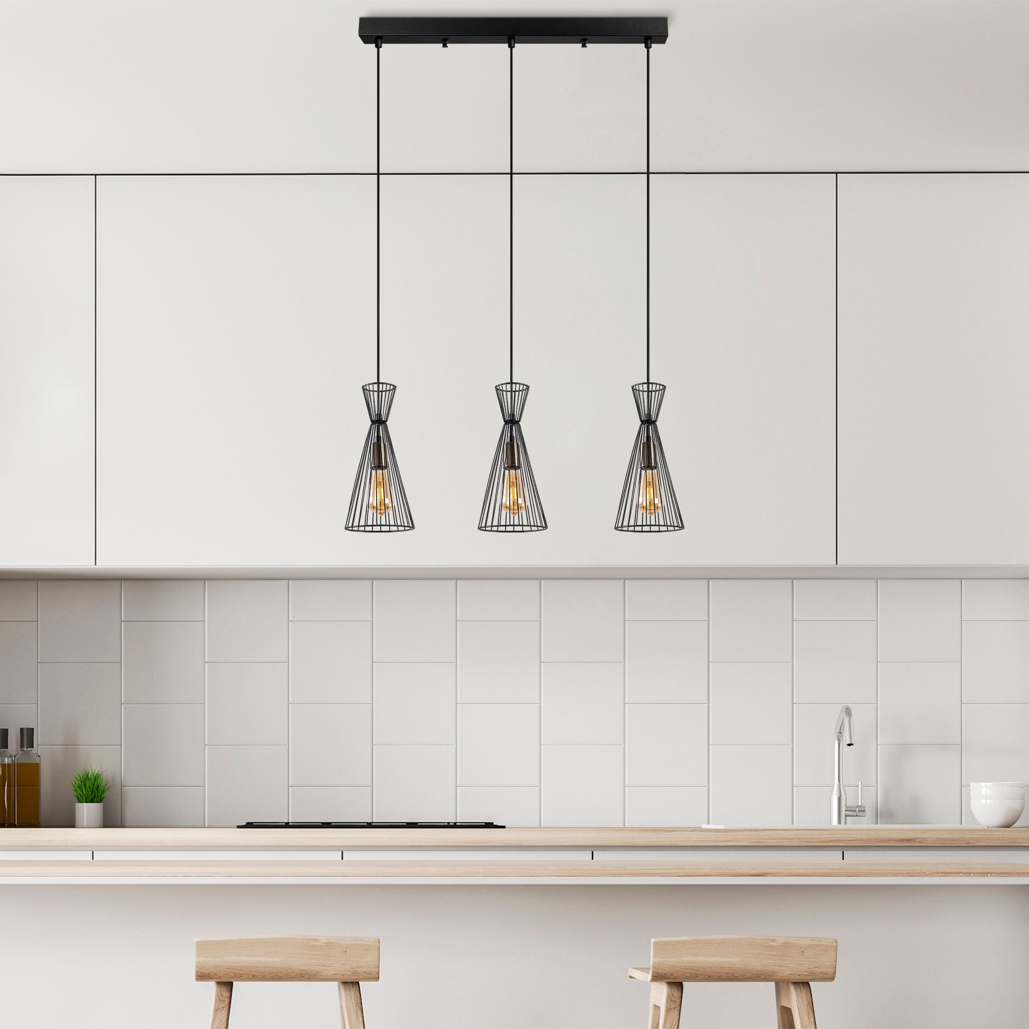 Candeeiro de Teto Industrial com Corpo em Metal, Acabamento Preto e Antigo, 68 x 15 x 125 cm | Altura Ajustável, 3 Soquetes E27, Perfeito para Espaços Modernos