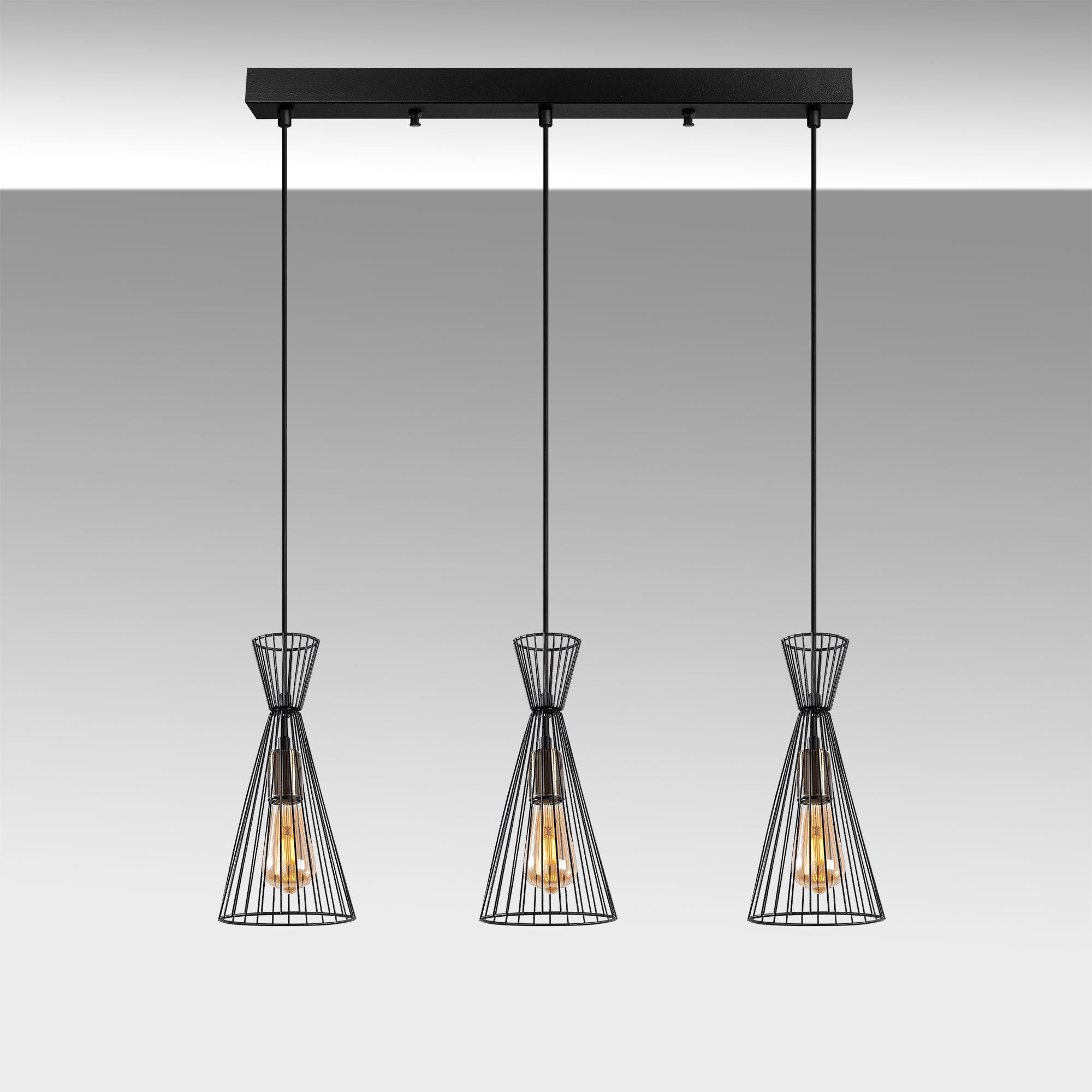 Candeeiro de Teto Industrial com Corpo em Metal, Acabamento Preto e Antigo, 68 x 15 x 125 cm | Altura Ajustável, 3 Soquetes E27, Perfeito para Espaços Modernos