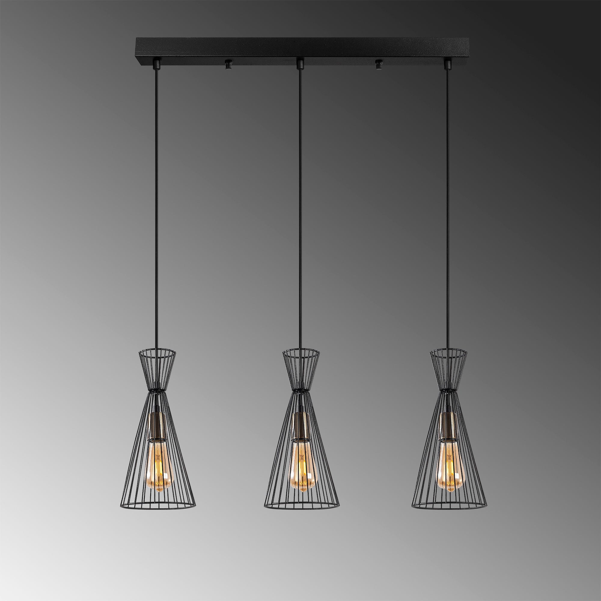 Candeeiro de Teto Industrial com Corpo em Metal, Acabamento Preto e Antigo, 68 x 15 x 125 cm | Altura Ajustável, 3 Soquetes E27, Perfeito para Espaços Modernos