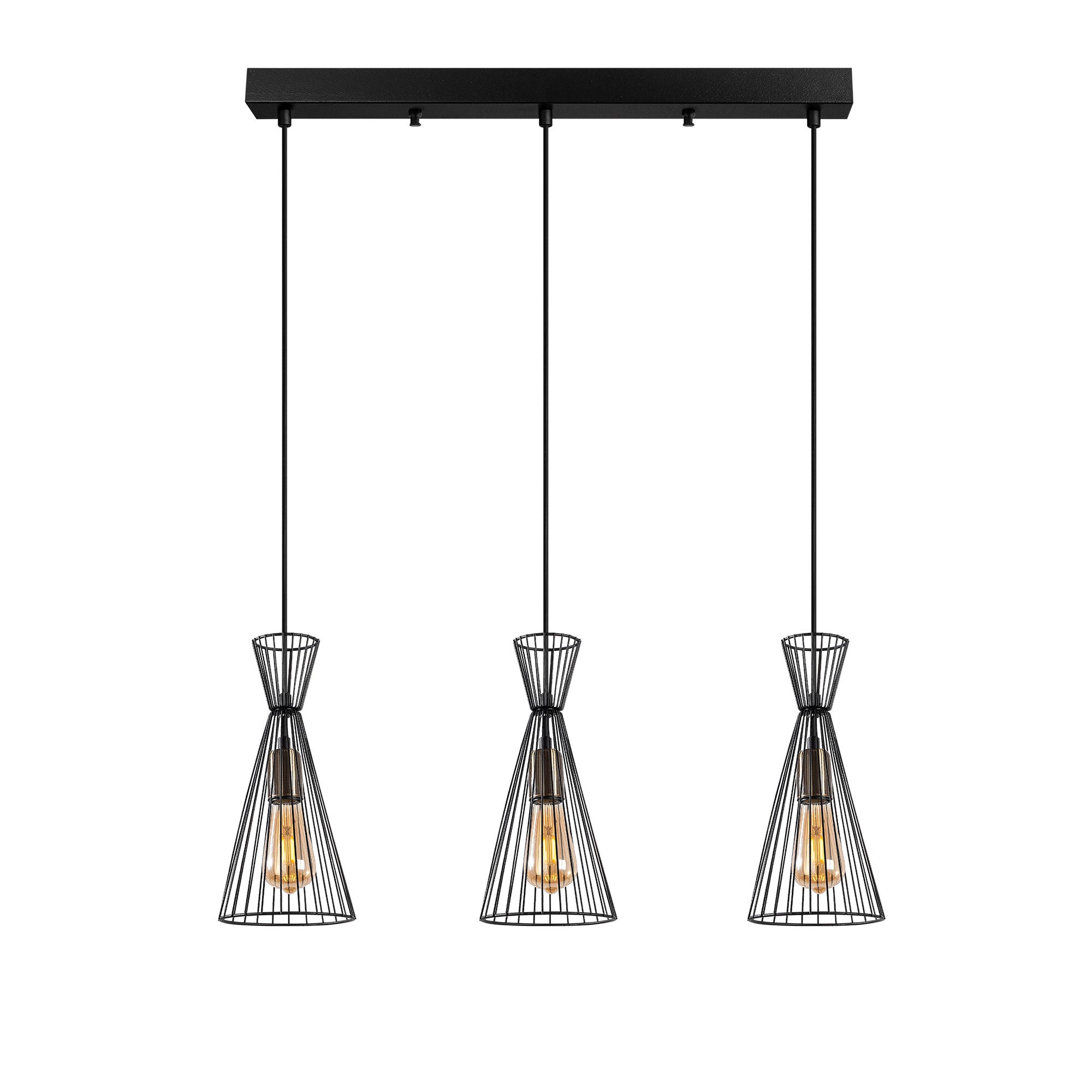 Candeeiro de Teto Industrial com Corpo em Metal, Acabamento Preto e Antigo, 68 x 15 x 125 cm | Altura Ajustável, 3 Soquetes E27, Perfeito para Espaços Modernos