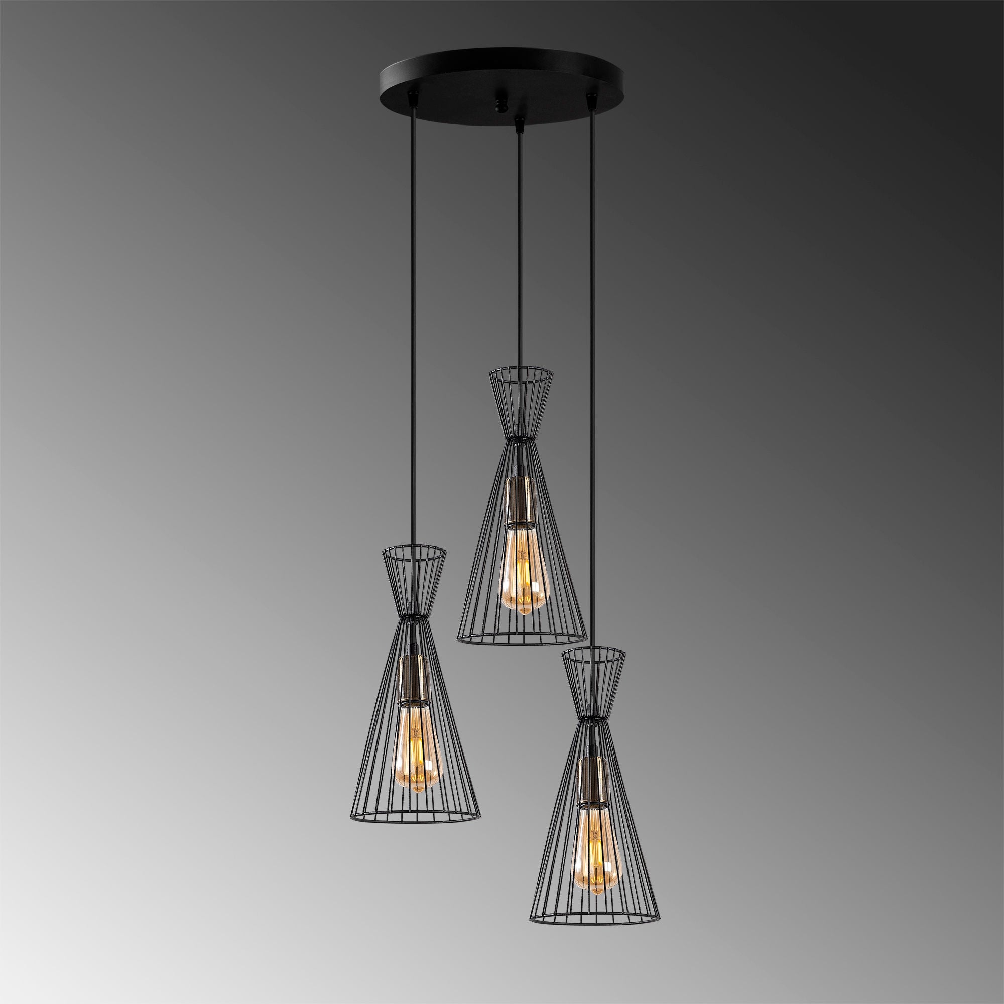 Candeeiro de Teto Industrial, Acabamento Preto e Antigo, 68 x 68 x 125 cm | Corpo em Metal, Altura Ajustável, 3 Soquetes E27 | Perfeito para Decoração Moderna