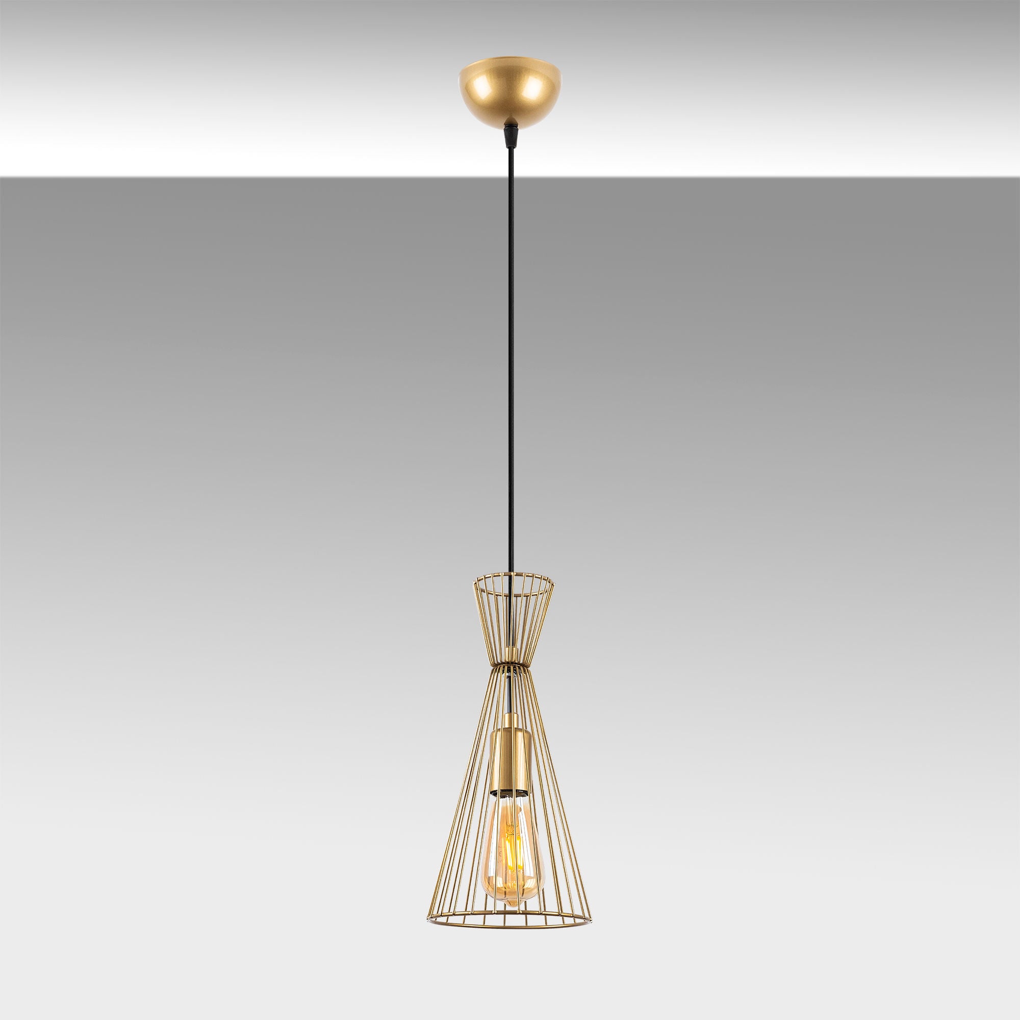 Candeeiro de Teto Dourado Elegante, Corpo em Metal, Altura Ajustável, 15 x 15 x 125 cm | Soquete E27, Potência Máxima de 40 W, Design Moderno e Glamouroso para Casa e Escritório