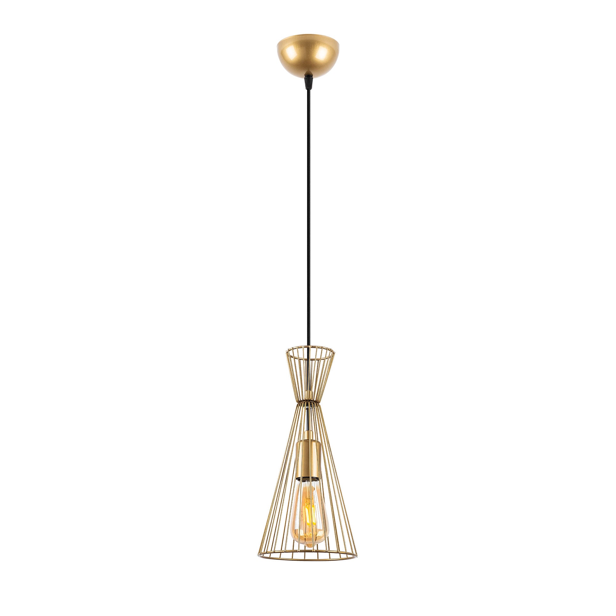 Candeeiro de Teto Dourado Elegante, Corpo em Metal, Altura Ajustável, 15 x 15 x 125 cm | Soquete E27, Potência Máxima de 40 W, Design Moderno e Glamouroso para Casa e Escritório