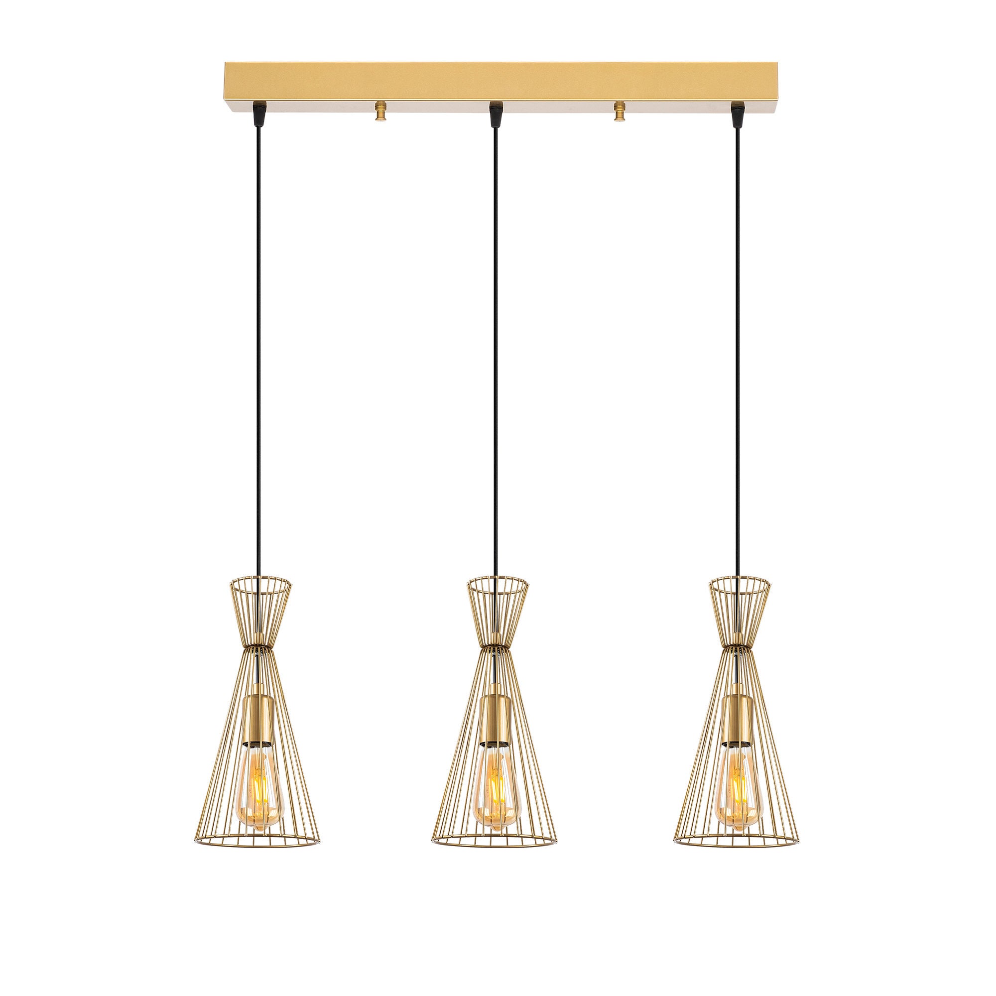 Candeeiro de Teto elegante em ouro brilhante, corpo de metal, altura ajustável, 68 x 15 x 125 cm | 3 x E27 máx. 40 W | Design moderno e glamouroso para interiores elegantes