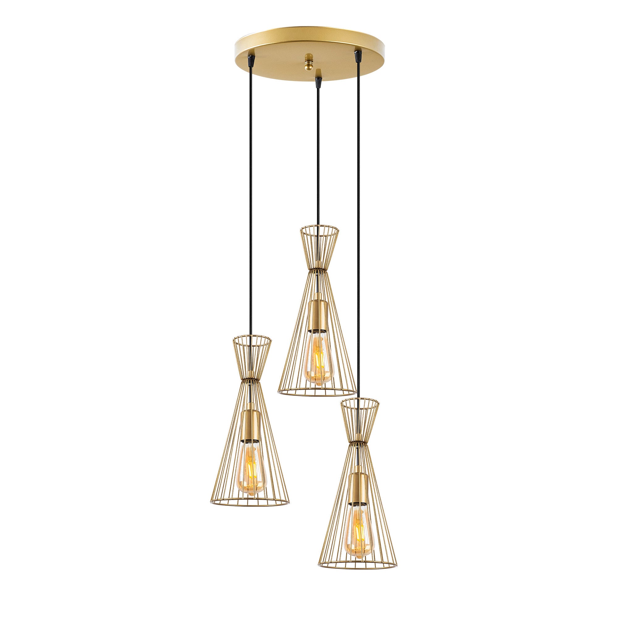 Candeeiro de Teto Elegante Dourado Brilhante, 68 x 68 x 125 cm | Corpo em Metal, Altura Ajustável, 3 x E27 máx. 40 W | Design Moderno e Glamouroso para Casa e Escritório