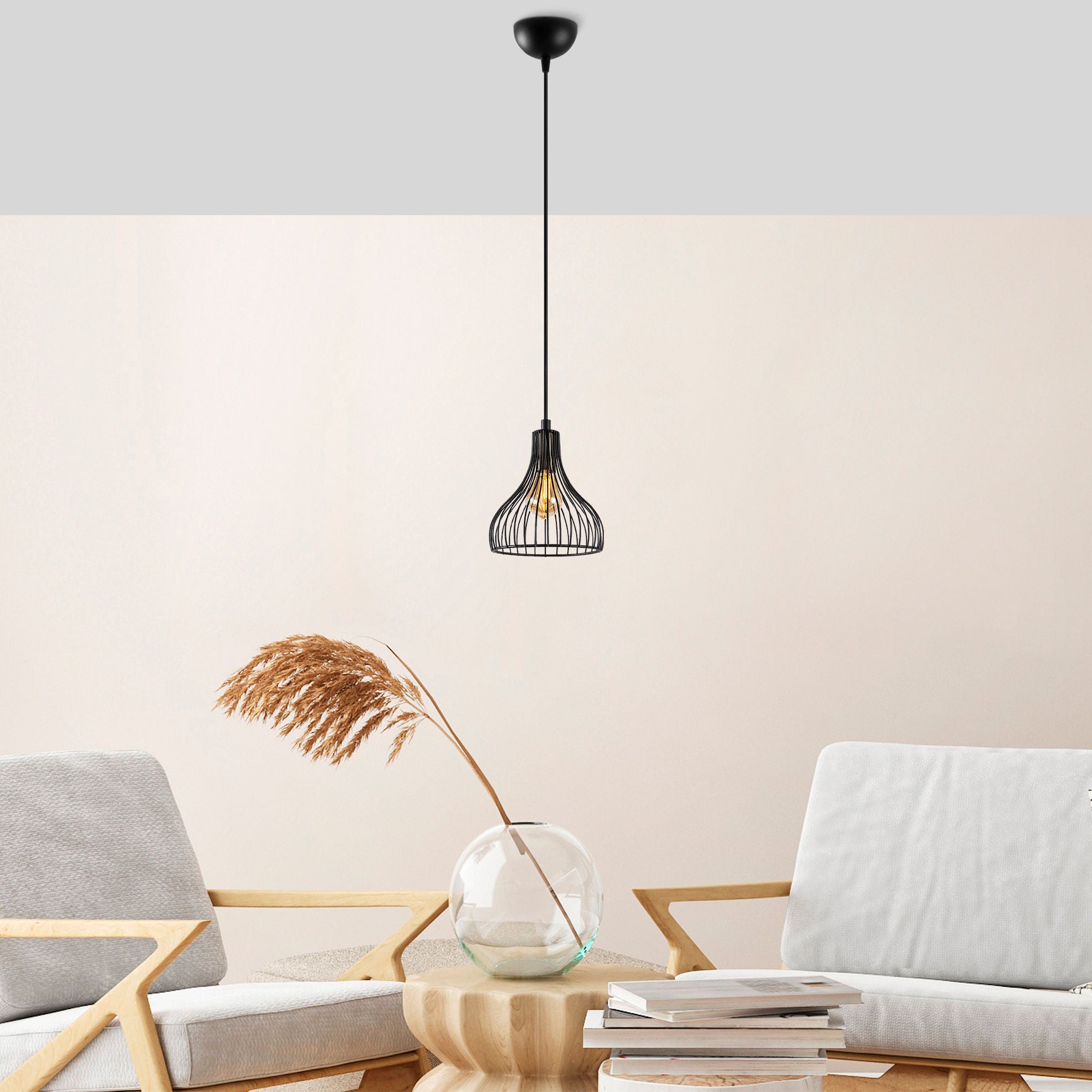 Candeeiro de Teto Industrial com Corpo em Metal, Acabamento Preto e Antigo, 20 x 20 x 117 cm | Altura Ajustável, Soquete E27, Perfeito para Espaços Modernos