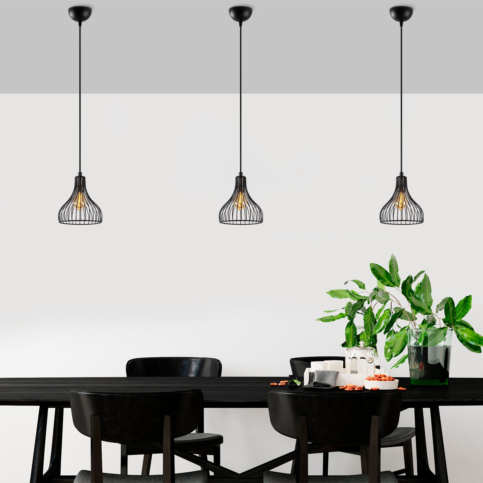 Candeeiro de Teto Industrial com Corpo em Metal, Acabamento Preto e Antigo, 20 x 20 x 117 cm | Altura Ajustável, Soquete E27, Perfeito para Espaços Modernos