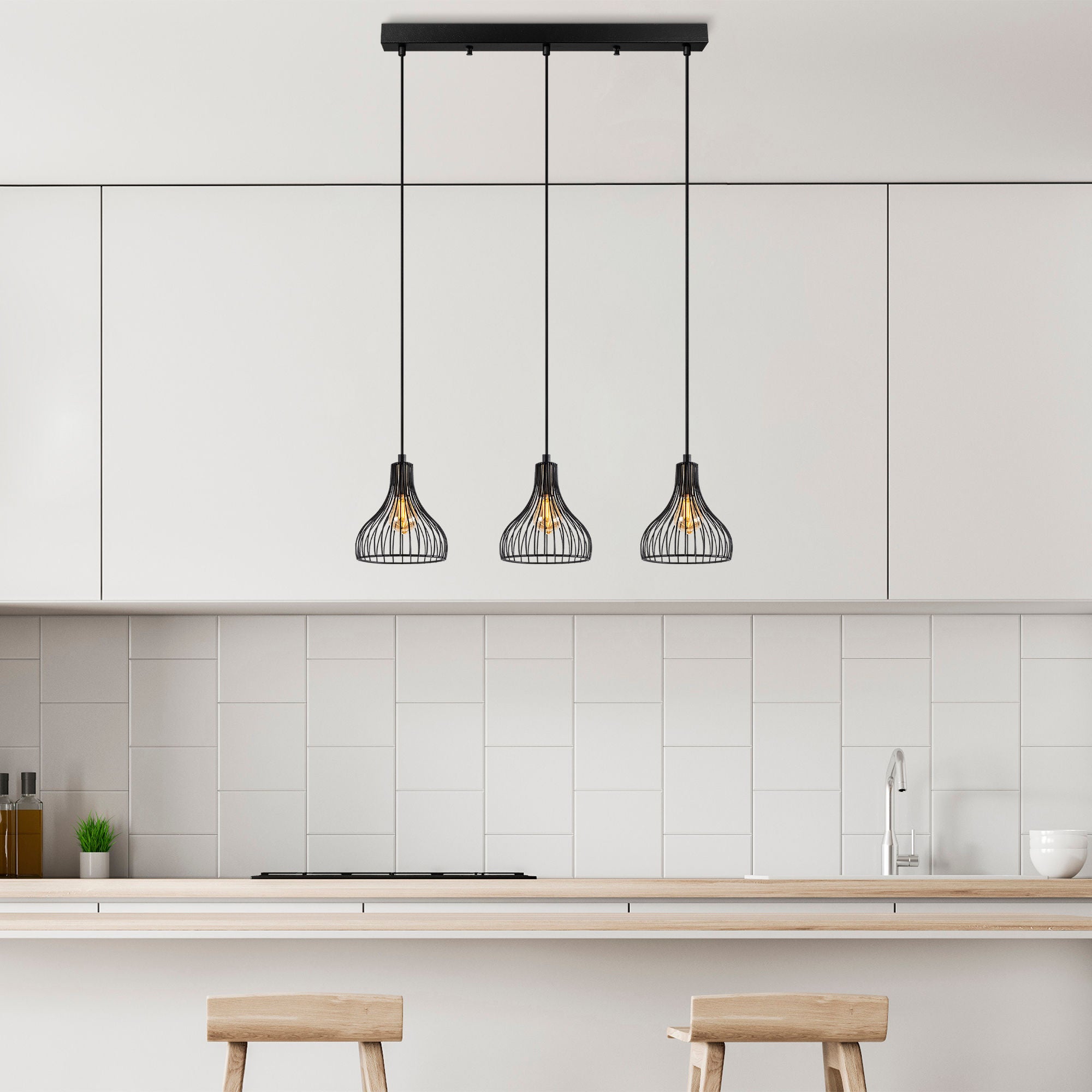 Candeeiro de Teto Industrial, Acabamento Preto e Antigo, 70 x 20 x 117 cm | Corpo em Metal, Altura Ajustável, 3 Soquetes E27 | Perfeito para Decoração Moderna