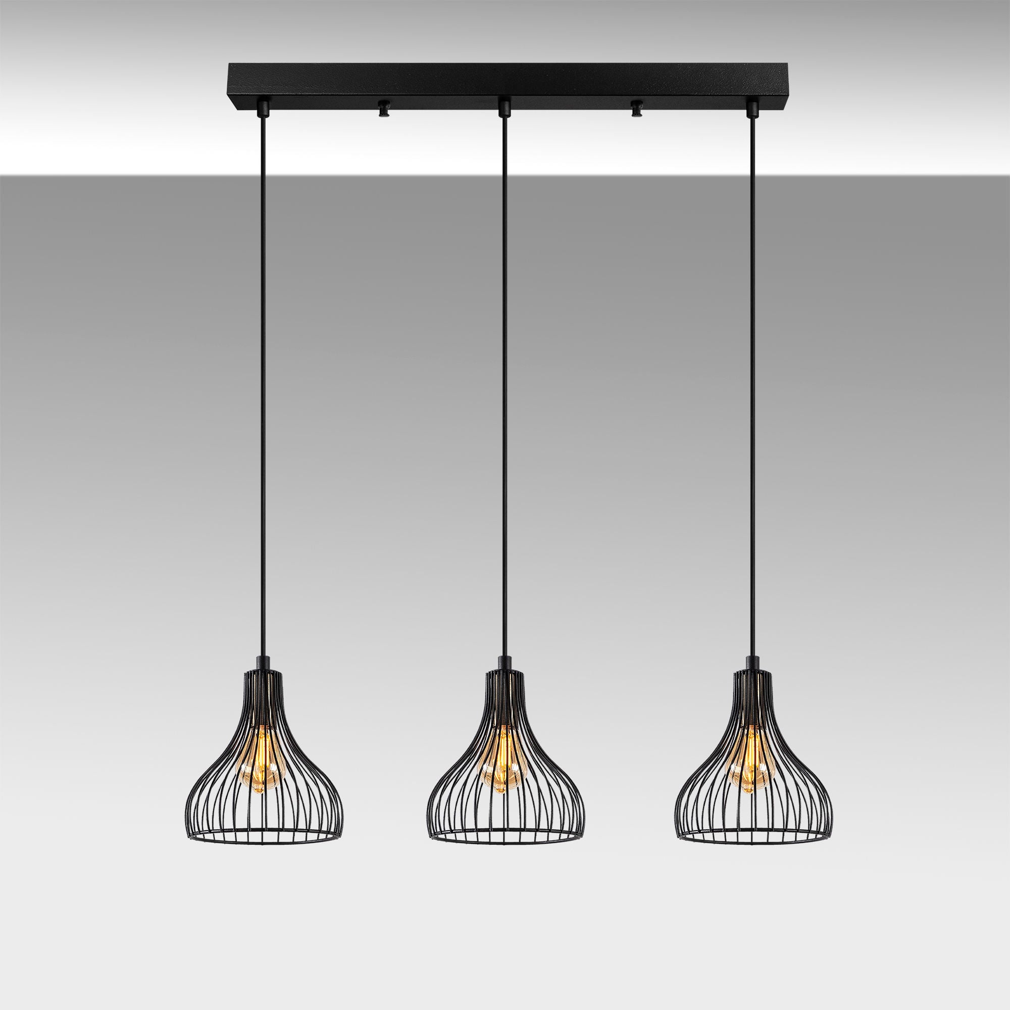 Candeeiro de Teto Industrial, Acabamento Preto e Antigo, 70 x 20 x 117 cm | Corpo em Metal, Altura Ajustável, 3 Soquetes E27 | Perfeito para Decoração Moderna