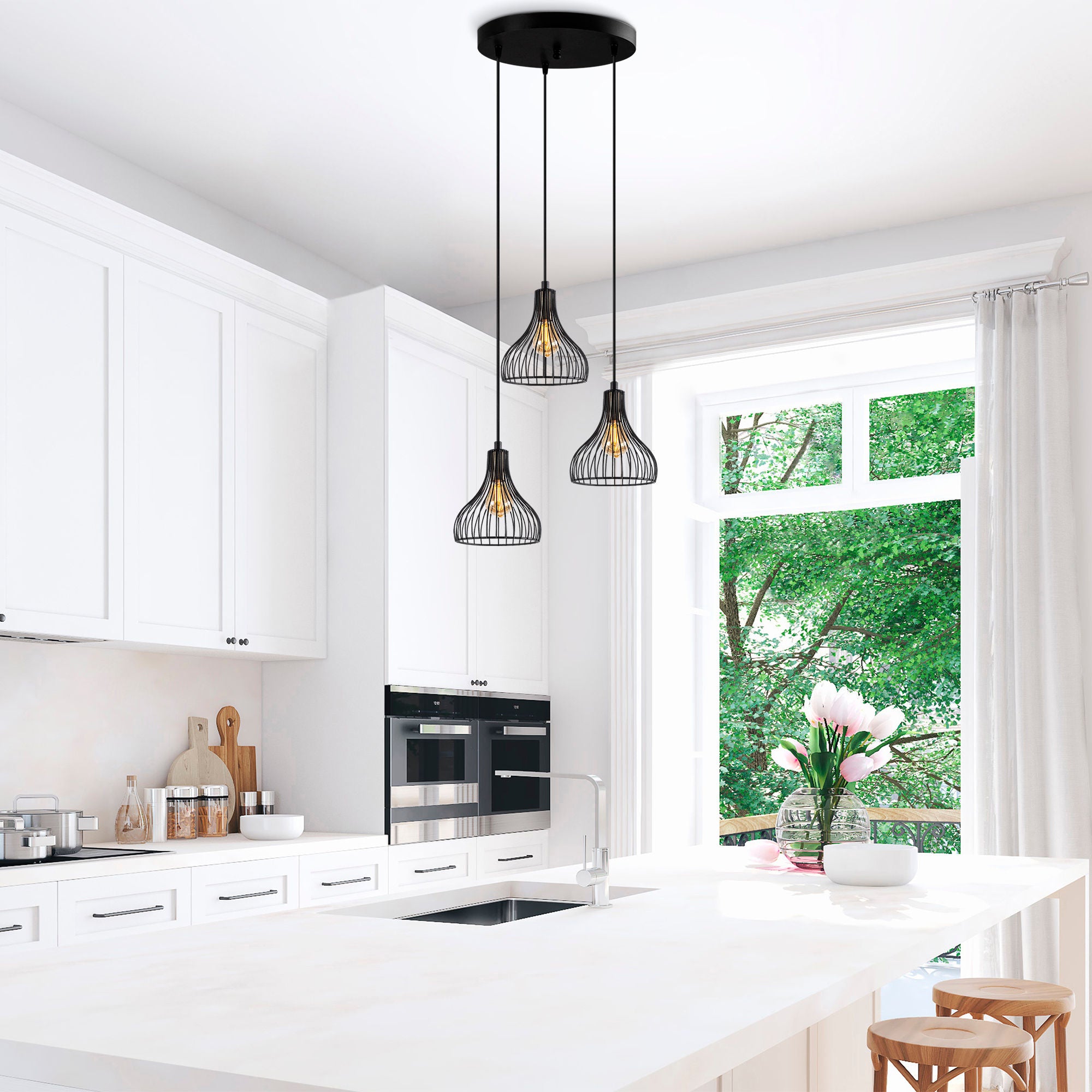 Candeeiro de Teto Industrial, Preto e Antigo, 44 x 44 x 117 cm | Corpo de Metal, Altura Ajustável, 3 x E27 máx. 40 W | Perfeito para Decoração Moderna