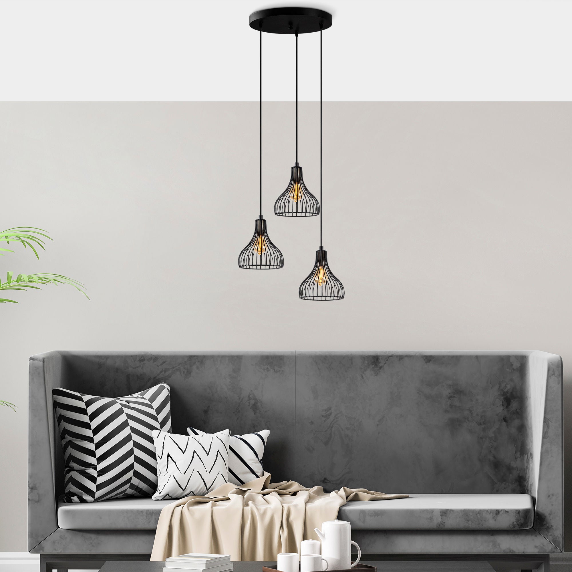 Candeeiro de Teto Industrial, Preto e Antigo, 44 x 44 x 117 cm | Corpo de Metal, Altura Ajustável, 3 x E27 máx. 40 W | Perfeito para Decoração Moderna