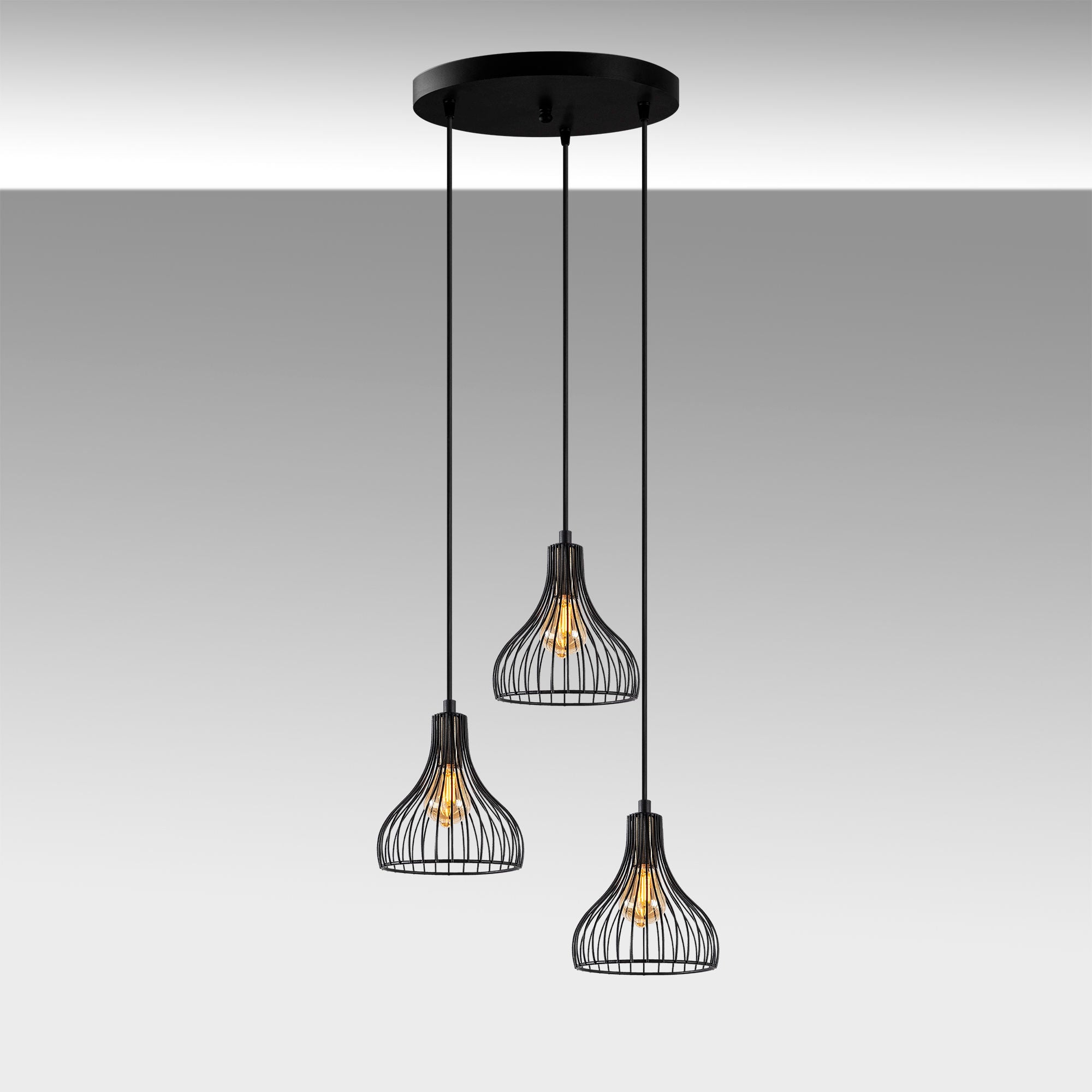 Candeeiro de Teto Industrial, Preto e Antigo, 44 x 44 x 117 cm | Corpo de Metal, Altura Ajustável, 3 x E27 máx. 40 W | Perfeito para Decoração Moderna