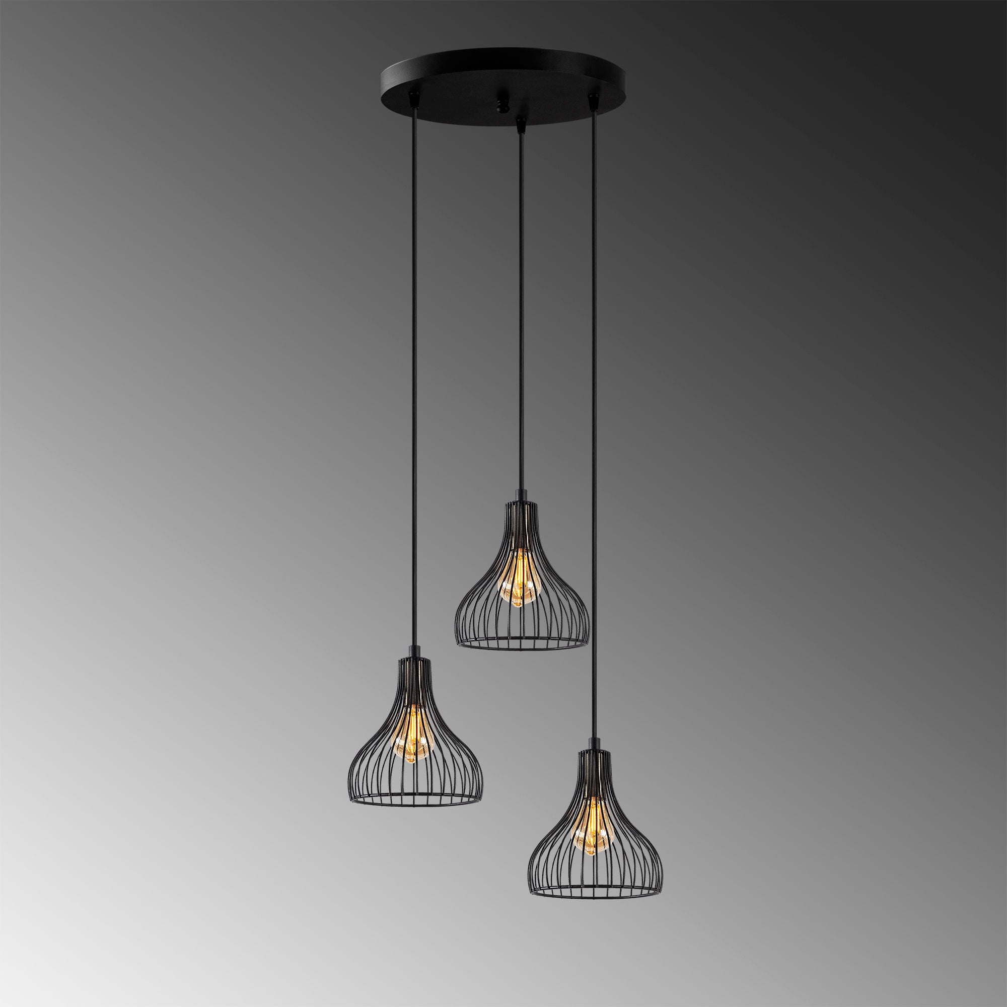 Candeeiro de Teto Industrial, Preto e Antigo, 44 x 44 x 117 cm | Corpo de Metal, Altura Ajustável, 3 x E27 máx. 40 W | Perfeito para Decoração Moderna