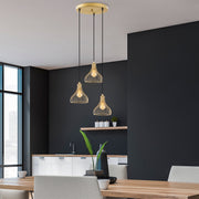 Candeeiro de Teto Dourado Elegante, Corpo em Metal, 44 x 44 x 117 cm | Altura Ajustável, 3 Soquetes E27, Design Moderno e Glamouroso | Perfeito para Salas de Estar e Salas de Jantar