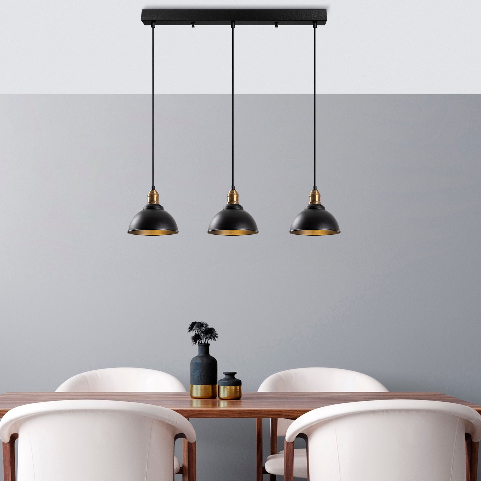 Candeeiro de Teto Industrial, Acabamento Preto e Antigo, 70 x 21 x 117 cm | Corpo em Metal, Altura Ajustável, 3 Soquetes E27, Perfeito para Decoração Moderna e Escandinava