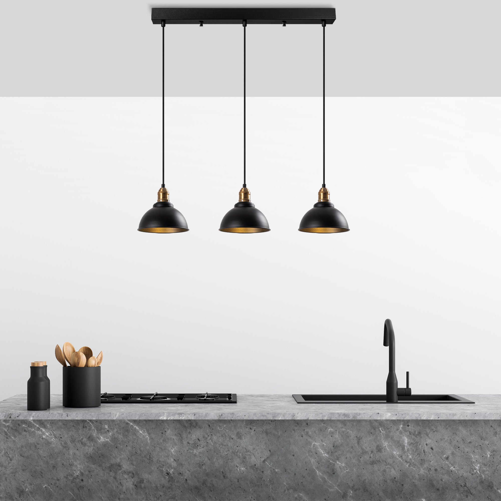 Candeeiro de Teto Industrial, Acabamento Preto e Antigo, 70 x 21 x 117 cm | Corpo em Metal, Altura Ajustável, 3 Soquetes E27, Perfeito para Decoração Moderna e Escandinava