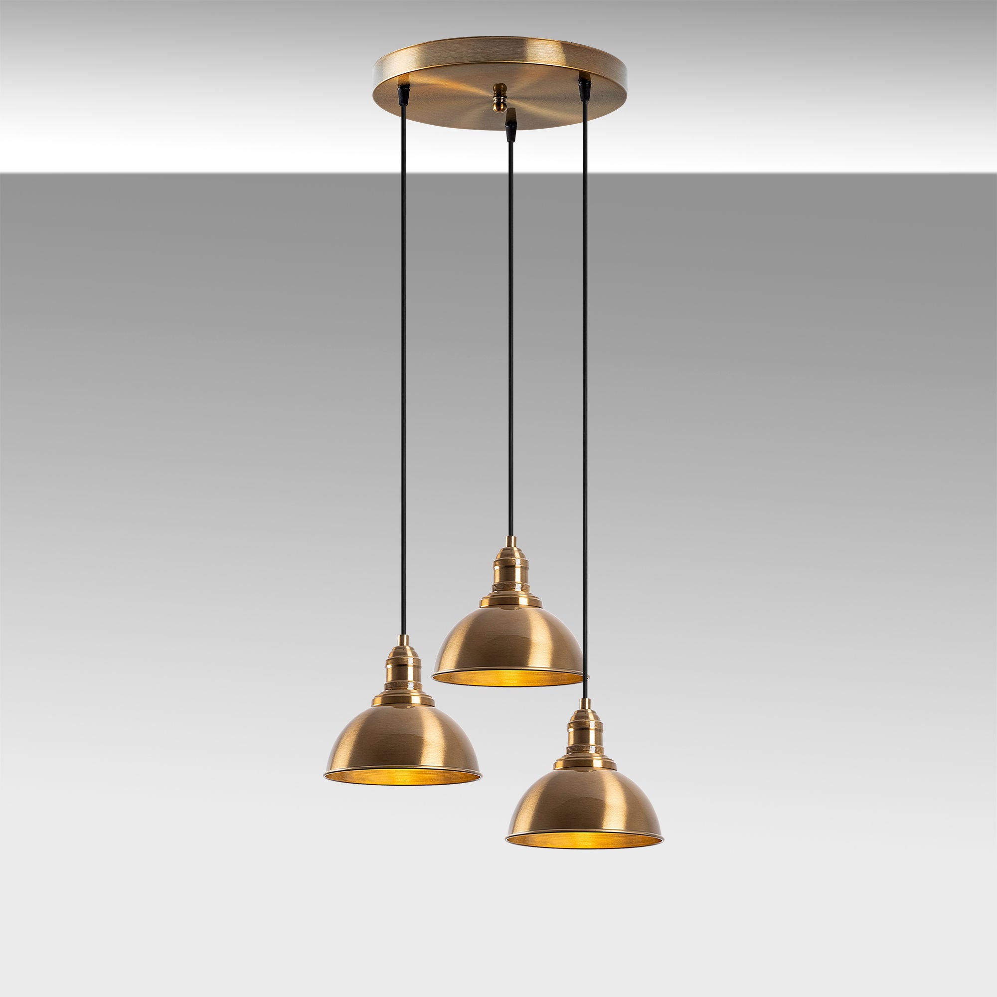 Candeeiro de Teto Vintage Elegante, Acabamento em Cobre, 44 x 44 x 117 cm | Corpo em Metal, Altura Ajustável, 3 Soquetes E27 | Perfeito para Decoração Moderna e Escandinava