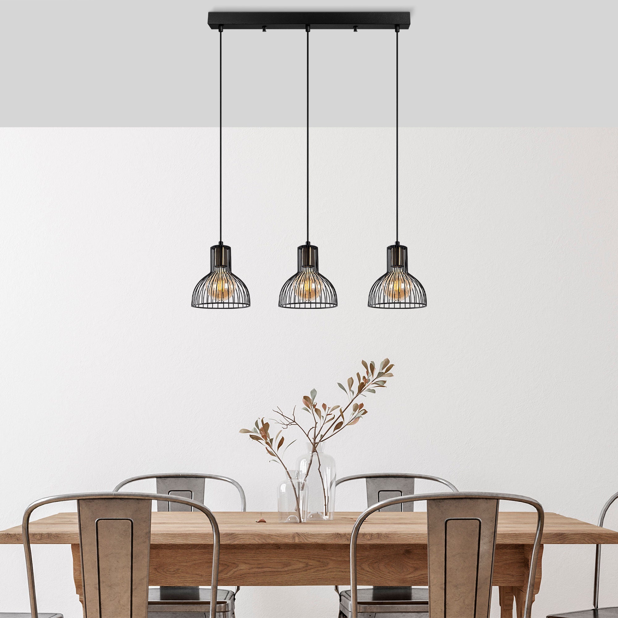 Candeeiro de Teto Industrial, Acabamento Preto e Antigo, 70 x 17 x 114 cm | Corpo em Metal, Altura Ajustável, 3 Soquetes E27 | Perfeito para Decoração Moderna