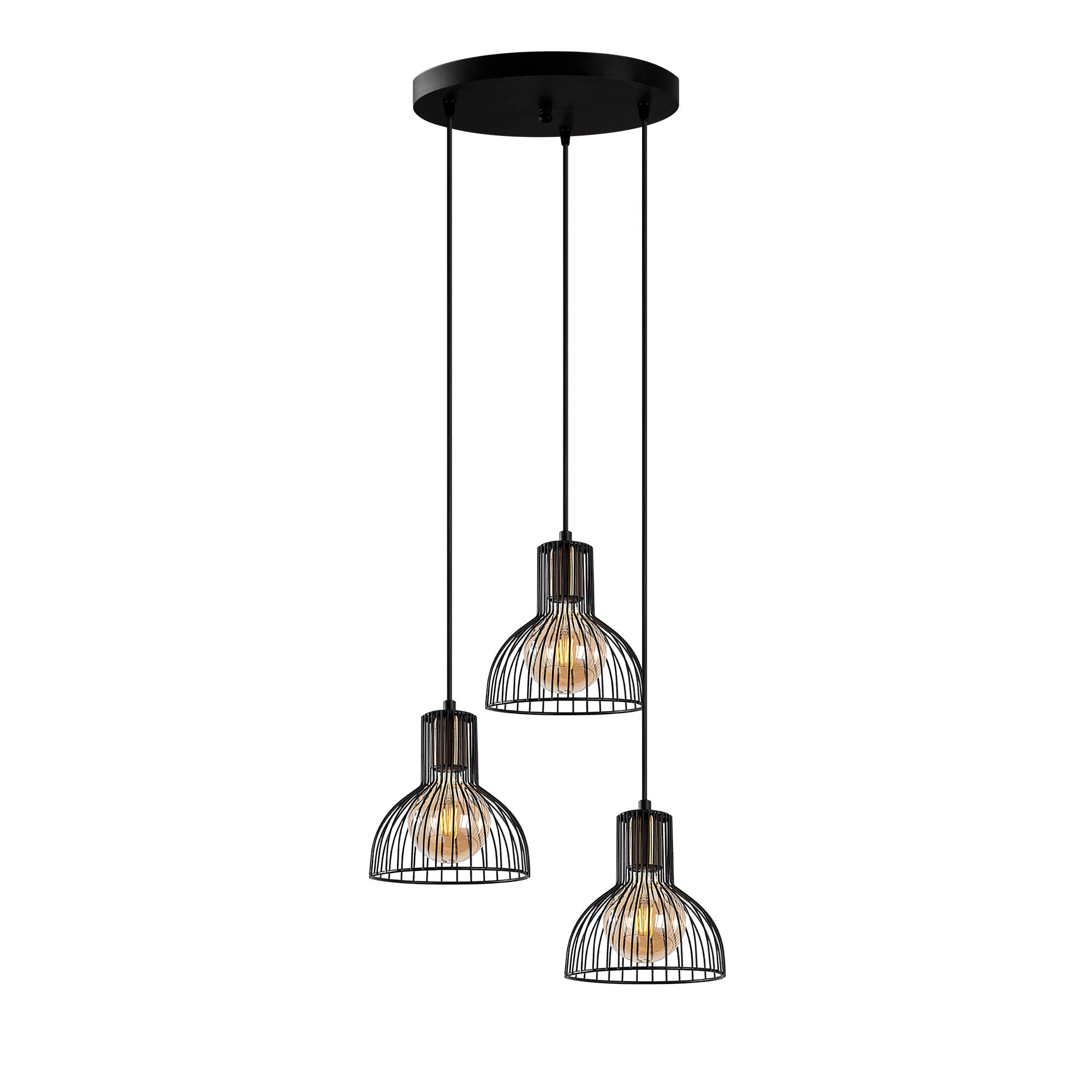 Candeeiro de Teto Industrial, Acabamento Preto e Antigo, 42 x 42 x 117 cm | Corpo em Metal, Altura Ajustável, 3 Soquetes E27 | Perfeito para Decoração Moderna