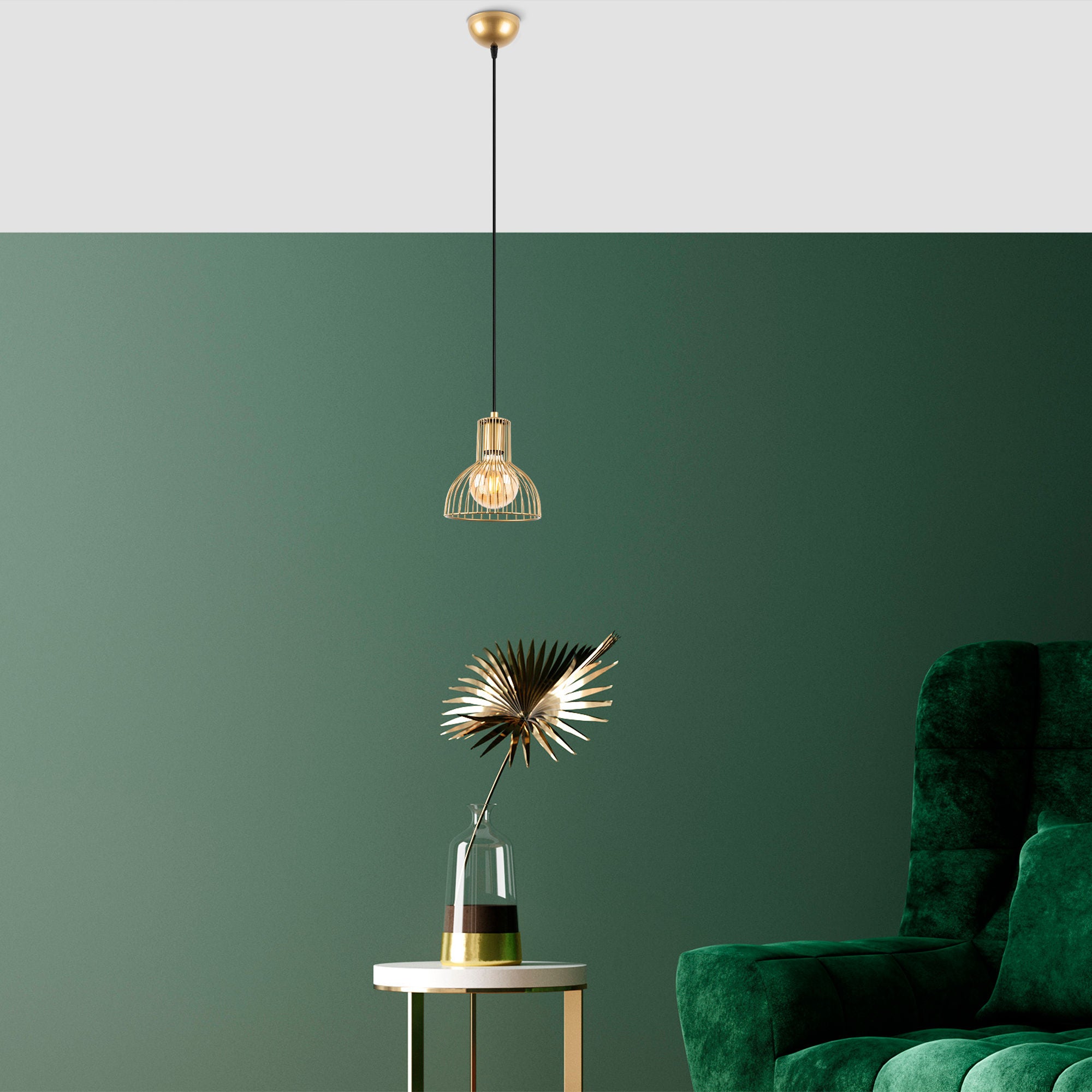 Candeeiro de Teto elegante em ouro brilhante, corpo de metal, altura ajustável, 17 x 17 x 114 cm | Soquete E27, máx. 40 W | Design moderno e glamouroso para casa e escritório