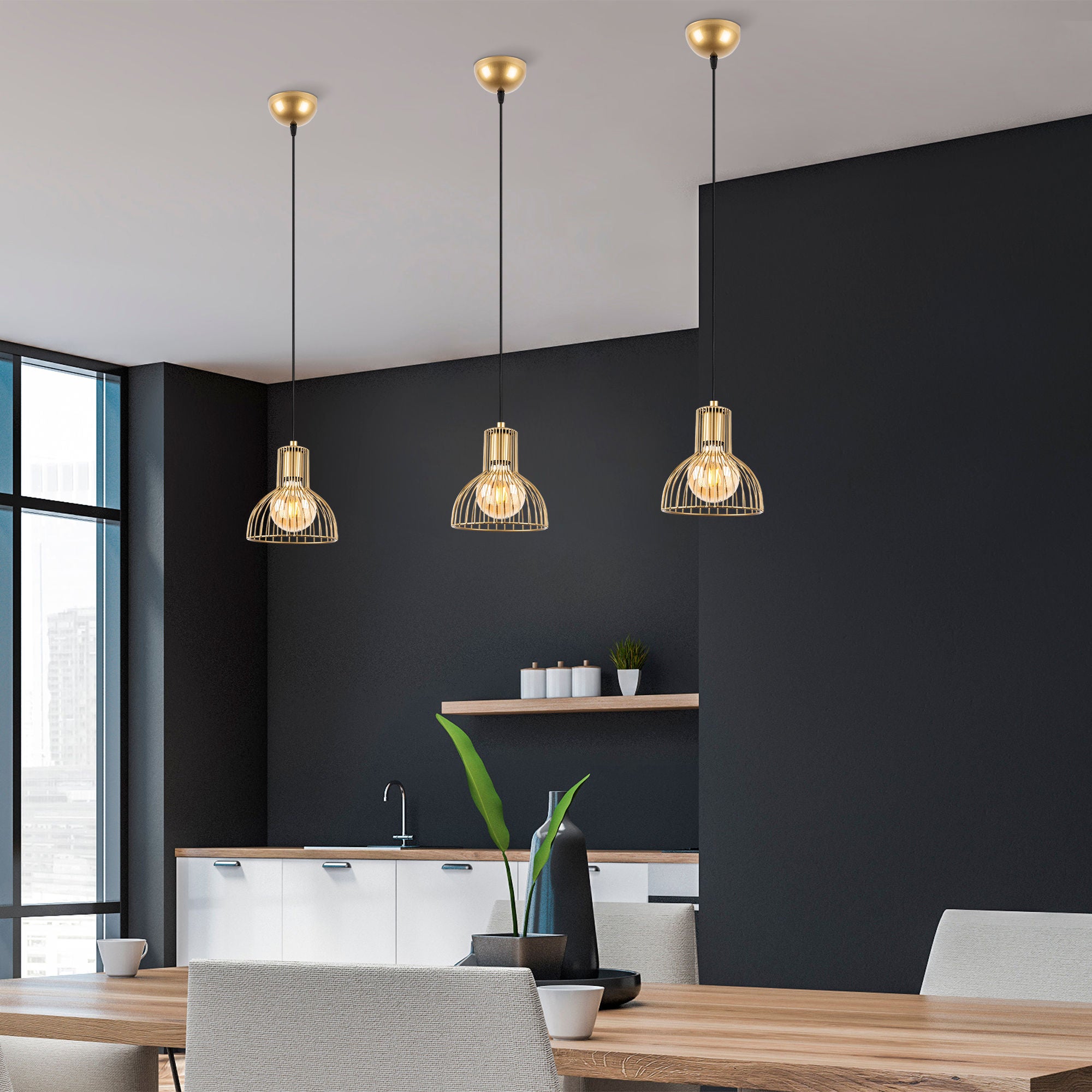 Candeeiro de Teto elegante em ouro brilhante, corpo de metal, altura ajustável, 17 x 17 x 114 cm | Soquete E27, máx. 40 W | Design moderno e glamouroso para casa e escritório