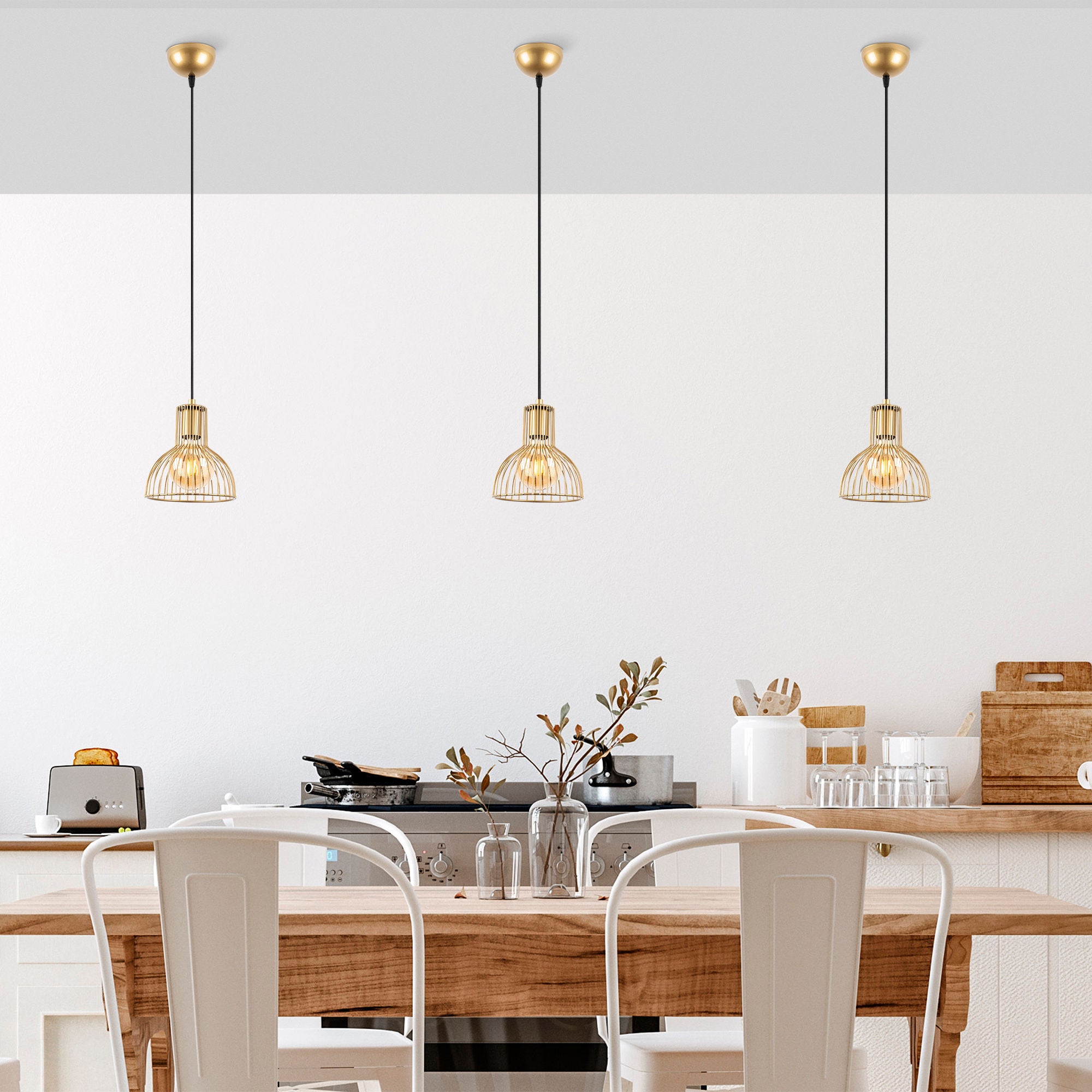 Candeeiro de Teto elegante em ouro brilhante, corpo de metal, altura ajustável, 17 x 17 x 114 cm | Soquete E27, máx. 40 W | Design moderno e glamouroso para casa e escritório