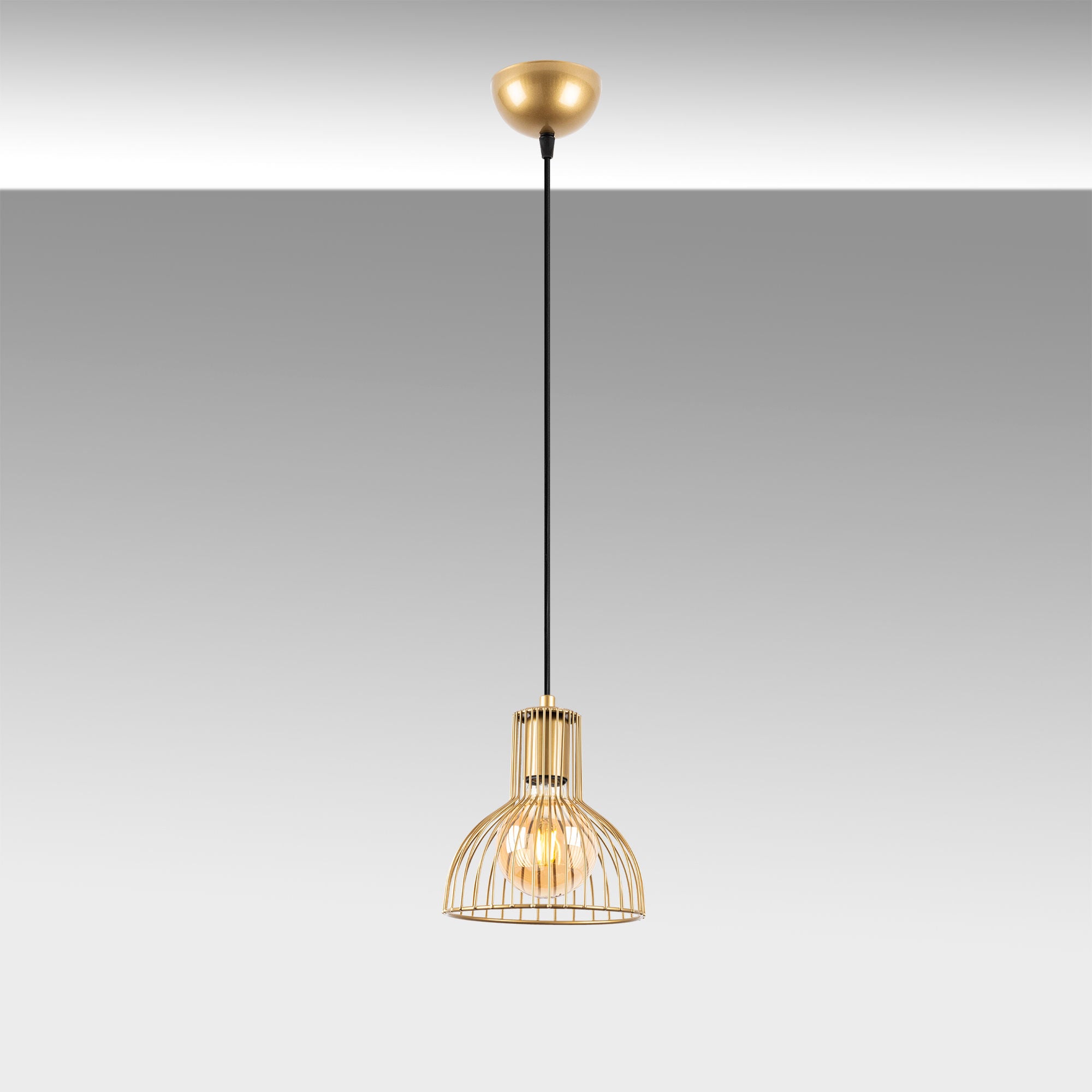 Candeeiro de Teto elegante em ouro brilhante, corpo de metal, altura ajustável, 17 x 17 x 114 cm | Soquete E27, máx. 40 W | Design moderno e glamouroso para casa e escritório