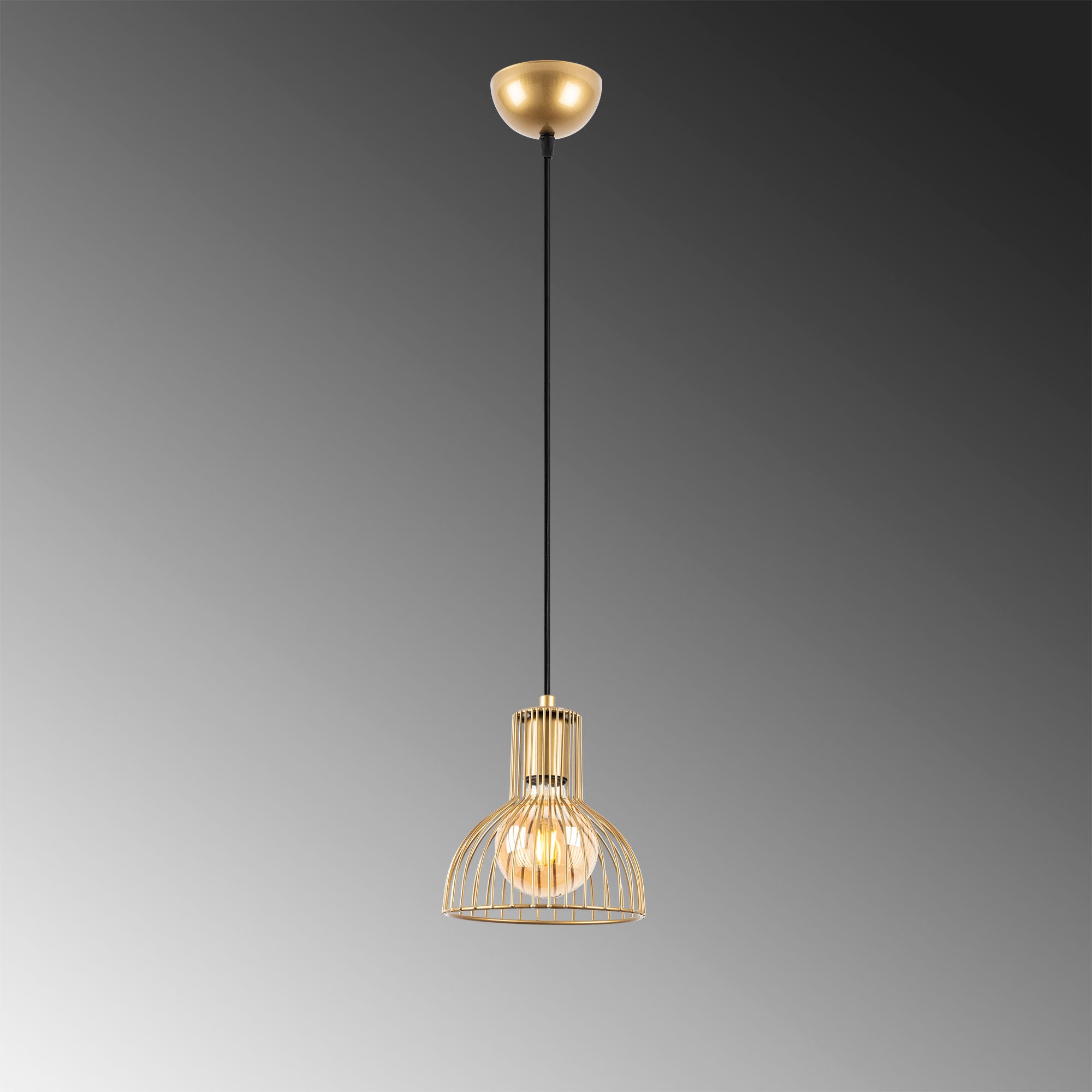 Candeeiro de Teto elegante em ouro brilhante, corpo de metal, altura ajustável, 17 x 17 x 114 cm | Soquete E27, máx. 40 W | Design moderno e glamouroso para casa e escritório