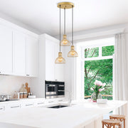 Candeeiro de Teto Elegante Dourado Brilhante, 42 x 42 x 117 cm | Corpo em Metal, Altura Ajustável, 3 Soquetes E27 | Design Moderno e Glamouroso para Casa e Escritório