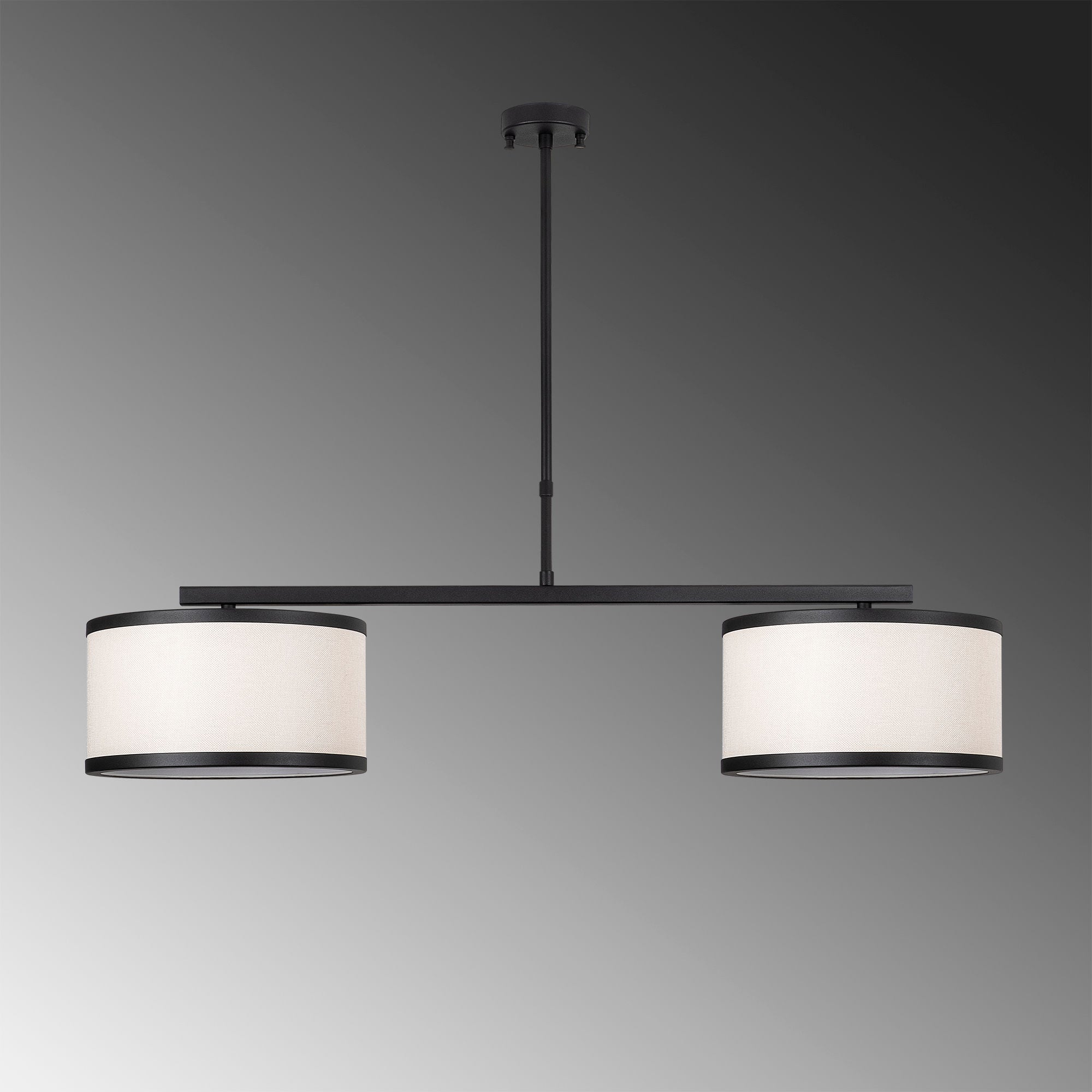 Candeeiro de Teto moderno preto e branco, altura ajustável, corpo de metal, 100 x 30 x 75 cm | 2 soquetes E27, design escandinavo, iluminação elegante para casa