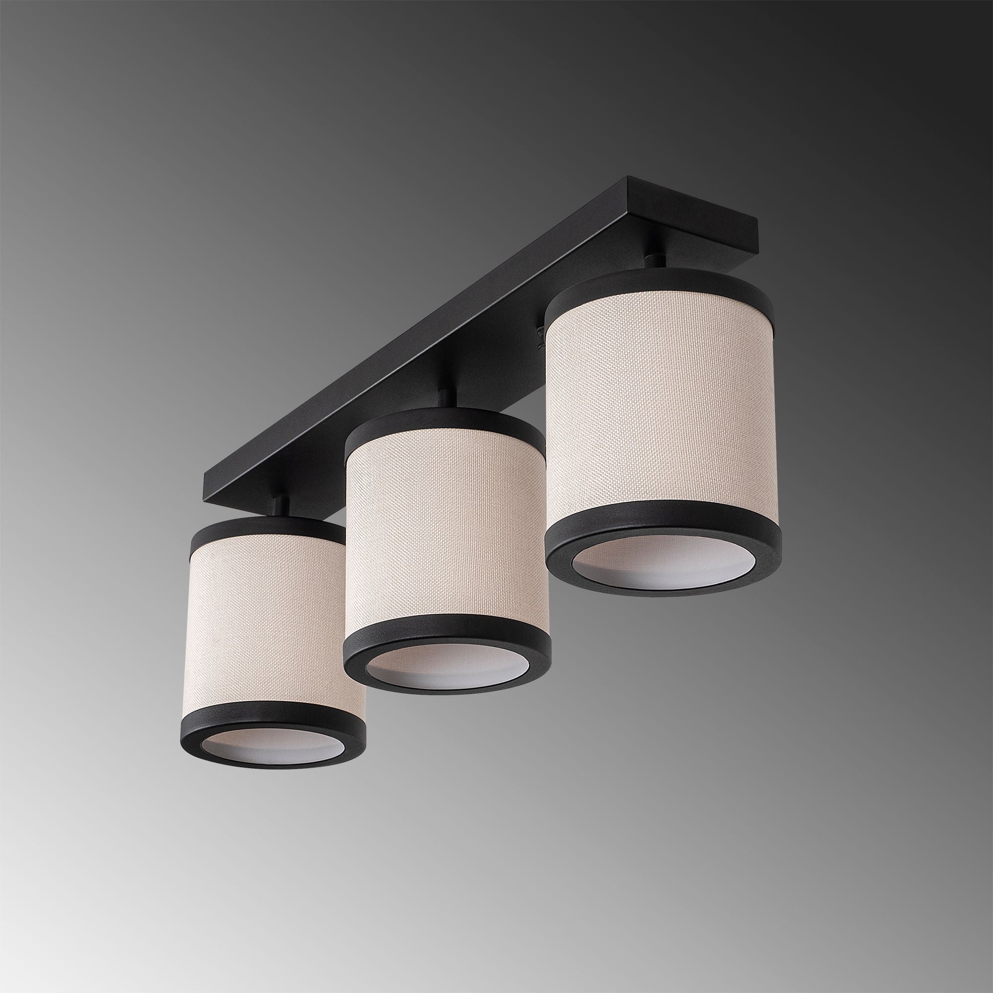 Candeeiro de Teto Escandinavo Moderno, Preto e Branco, 66 x 20 x 21 cm | Corpo em Metal, Tampa em Tecido, 3 Soquetes E27 | Iluminação Elegante para Casa e Escritório