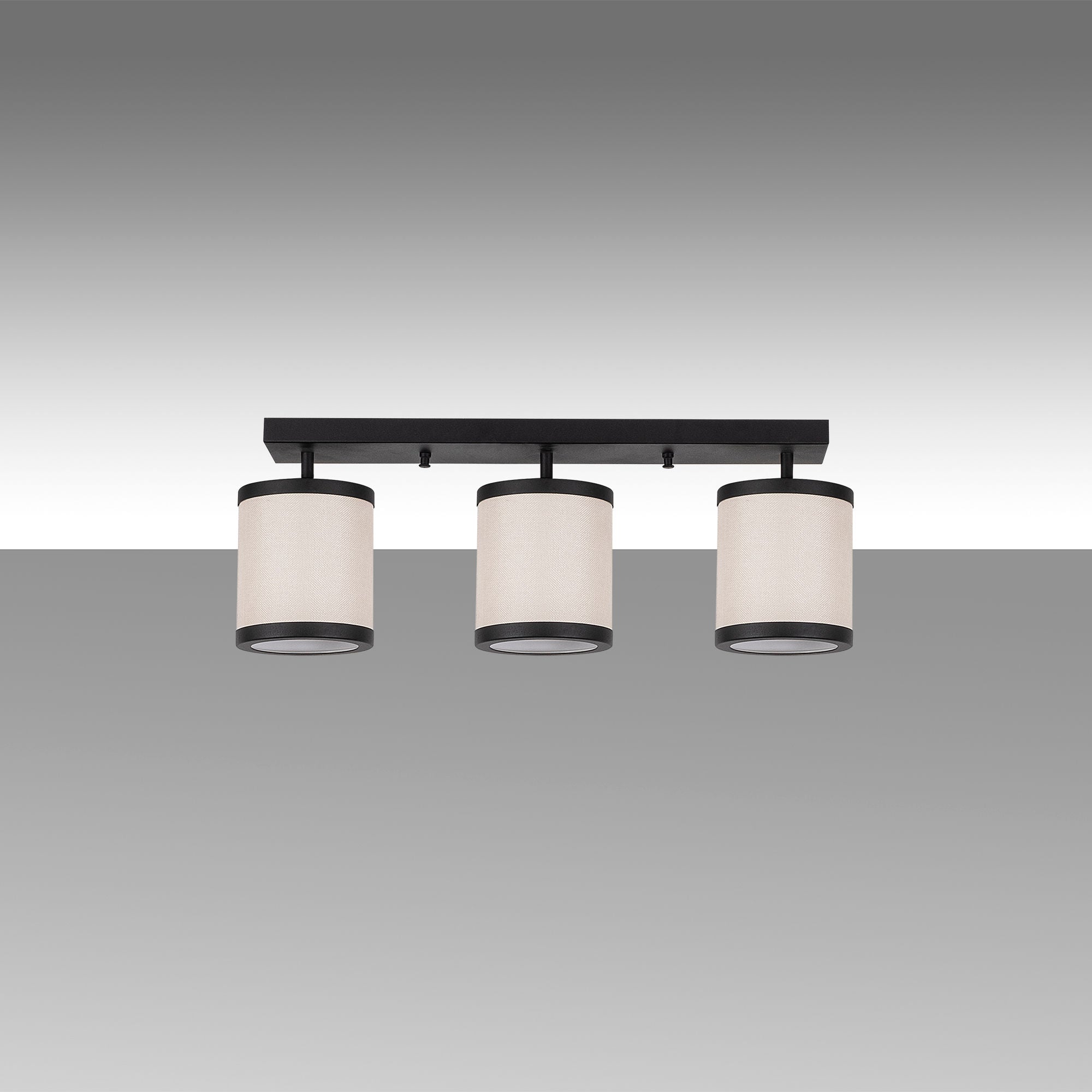 Candeeiro de Teto Escandinavo Moderno, Preto e Branco, 66 x 20 x 21 cm | Corpo em Metal, Tampa em Tecido, 3 Soquetes E27 | Iluminação Elegante para Casa e Escritório